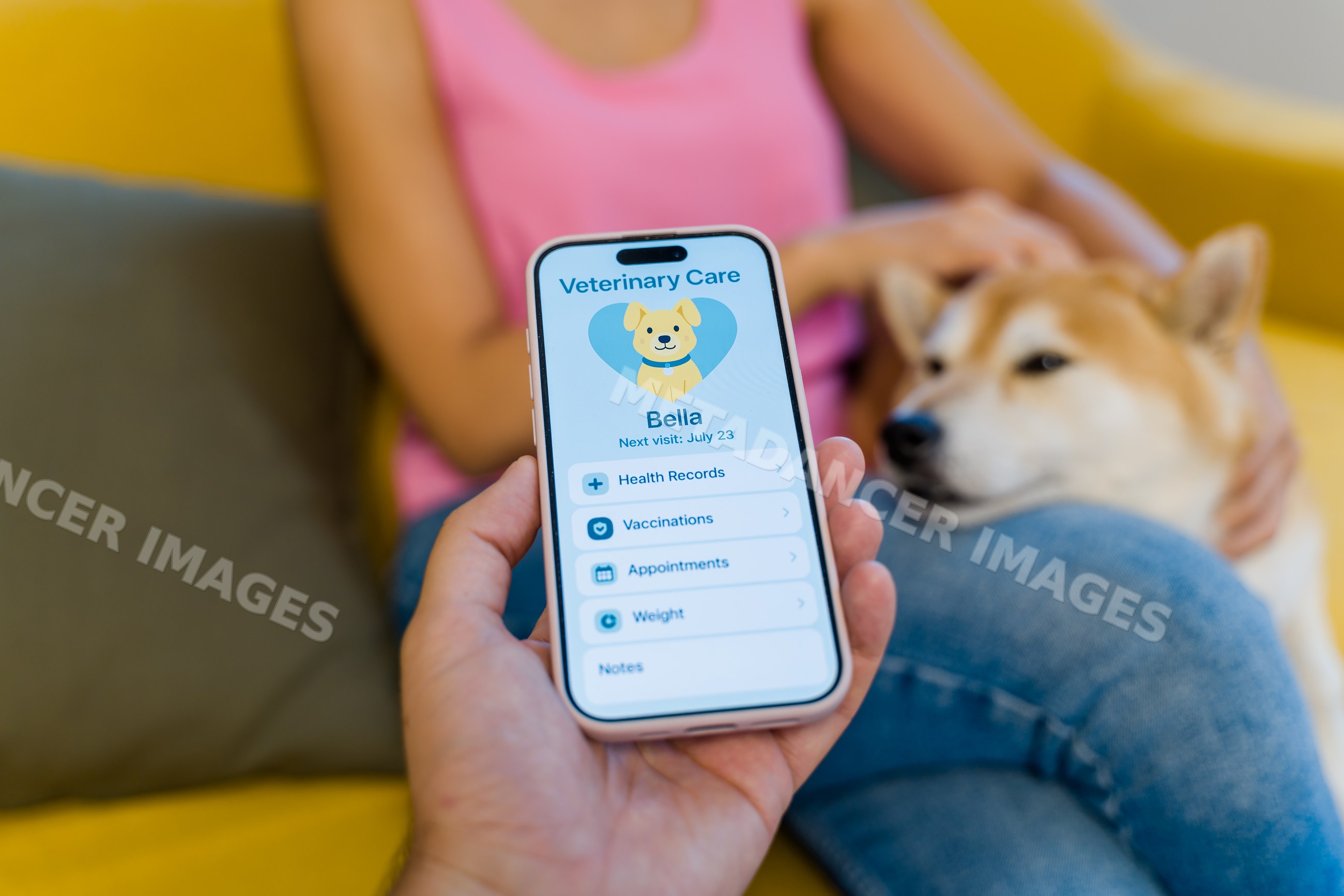 A veterinary care app on phone helps manage dog health details