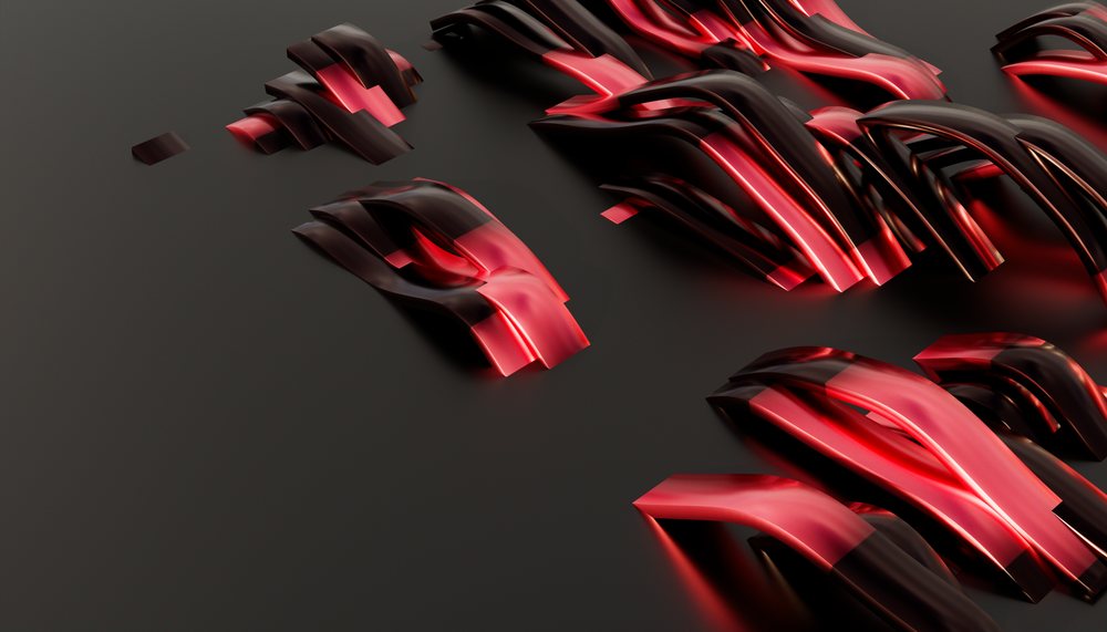 Abstract 3d folded black and red shapes on a dark background