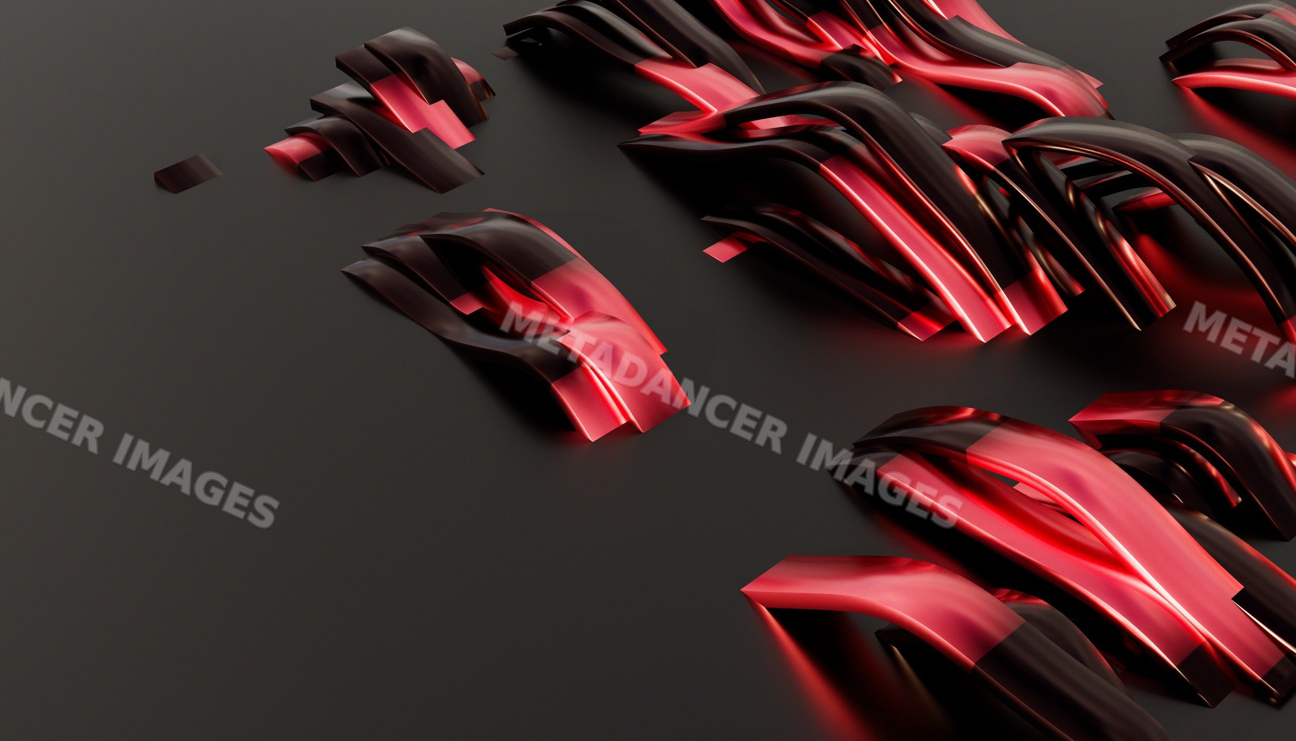 Abstract 3d folded black and red shapes on a dark background