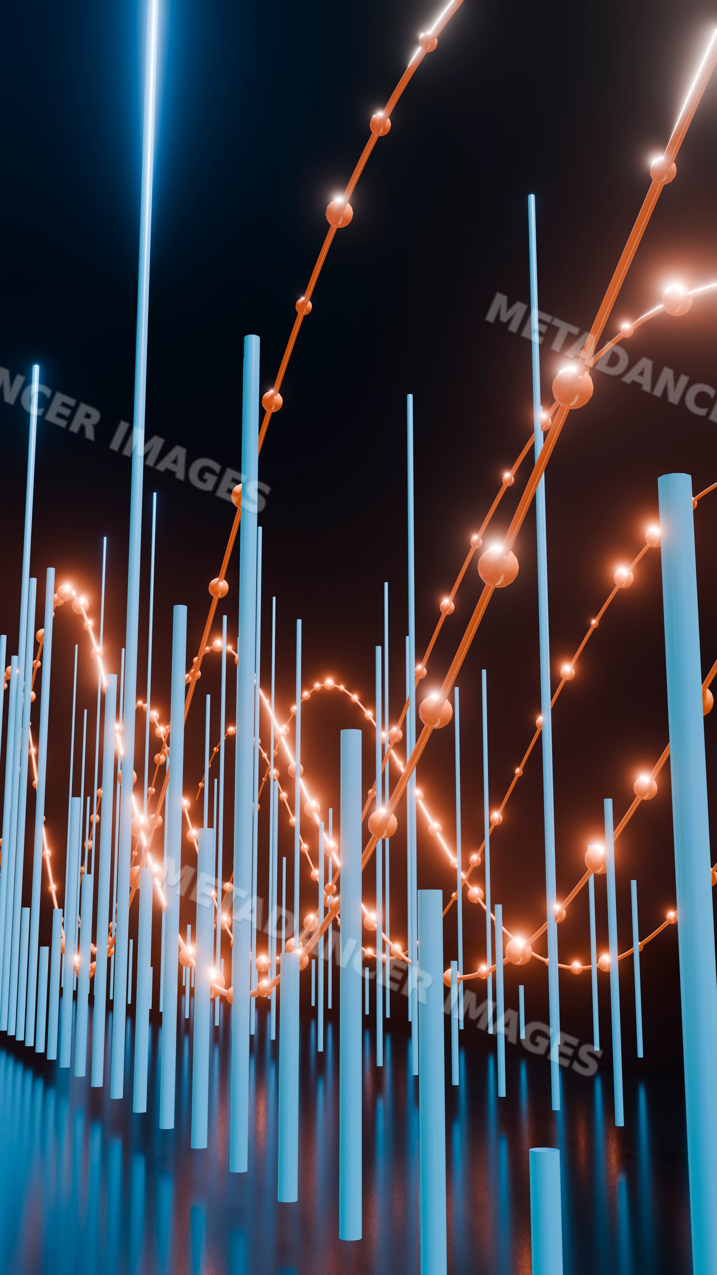 3d digital data visualization with glowing data points and bars
