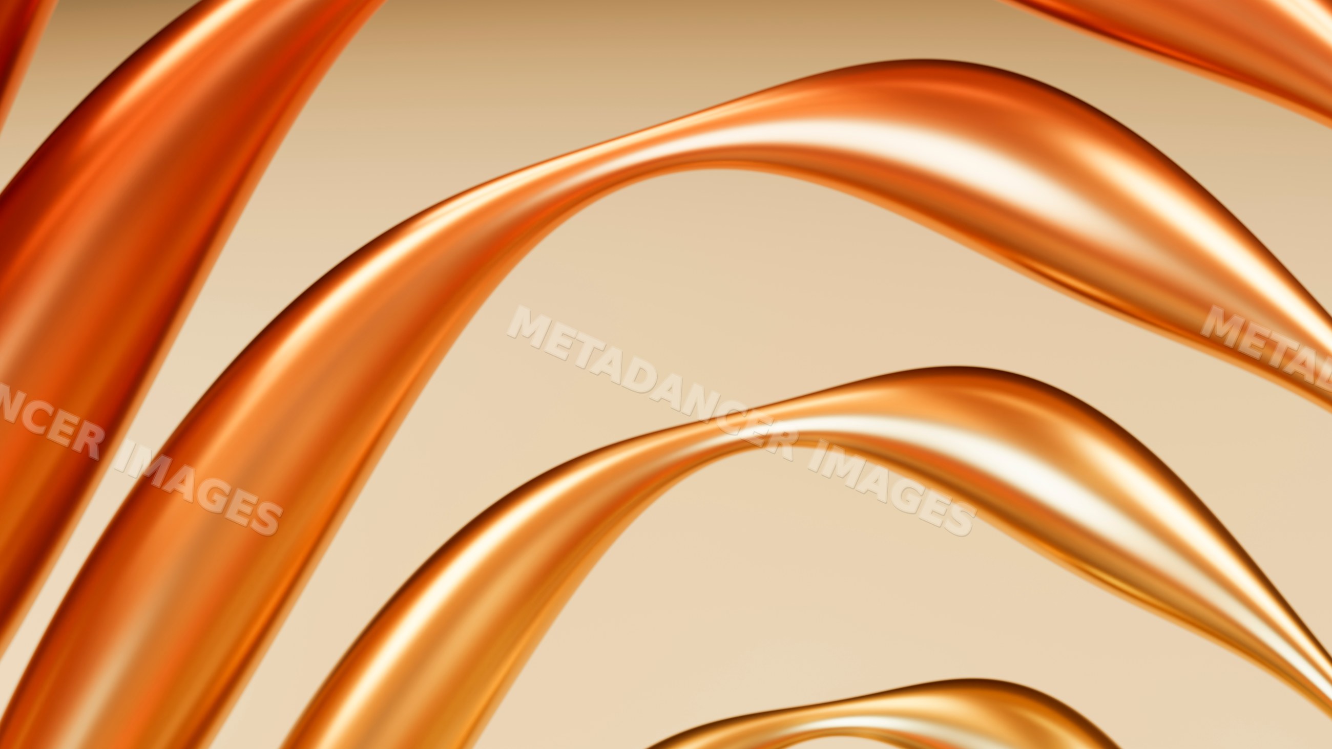 Abstract flowing orange metallic curves on beige background