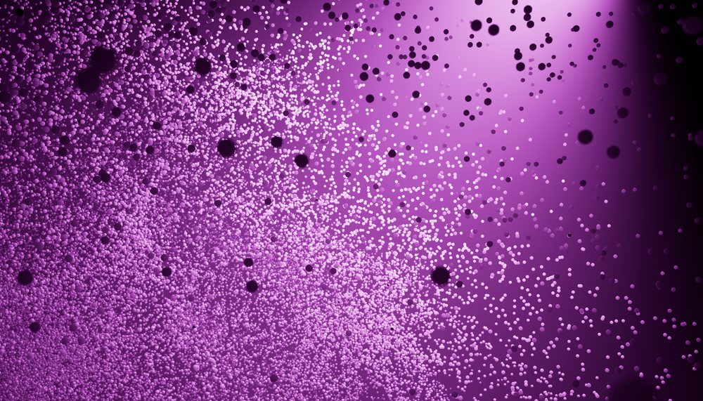 Purple 3d particles floating in abstract gradient background