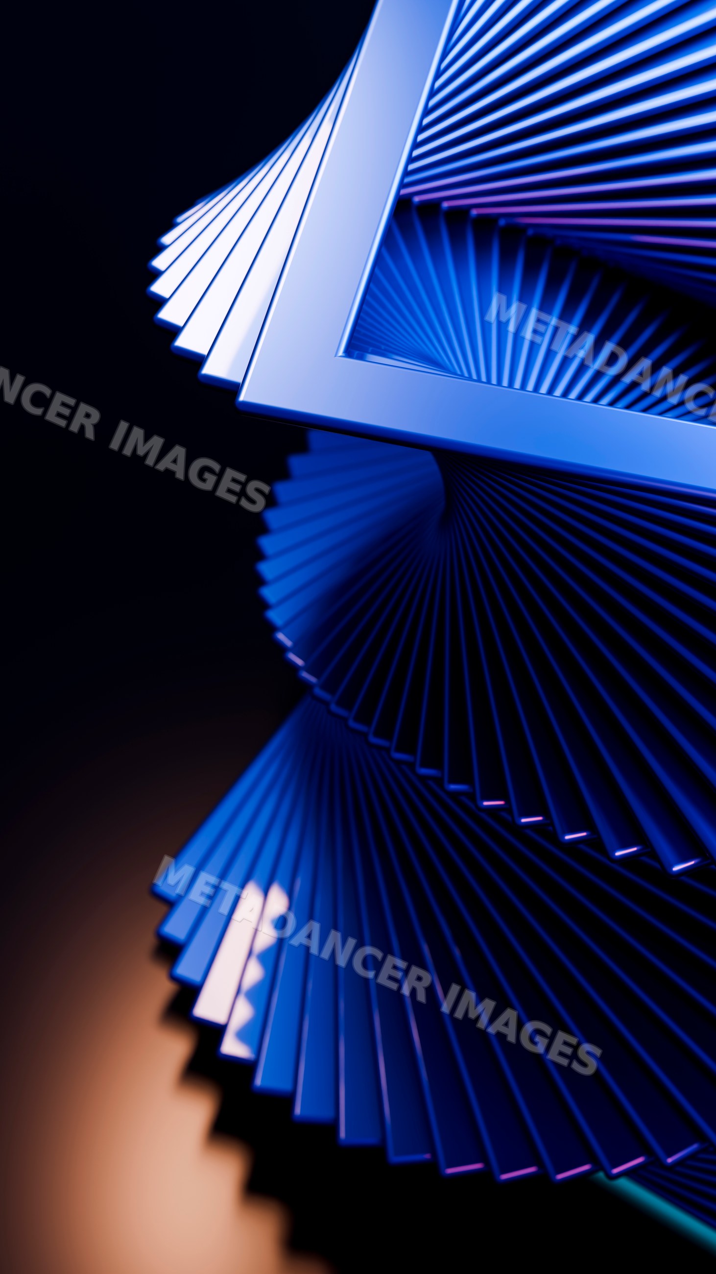 Blue 3d geometric spiral illustration with square edges
