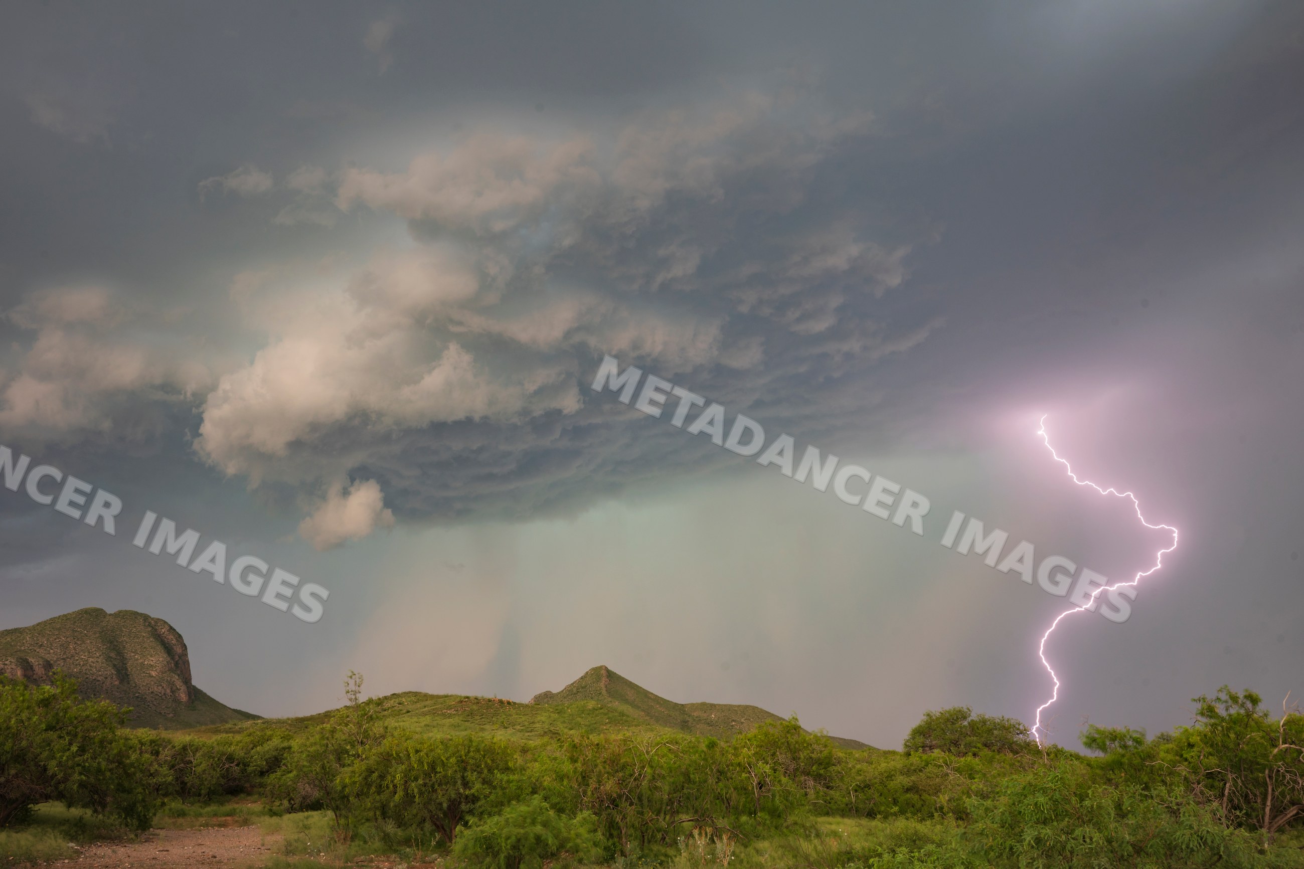 Lightning strike during thunderstorm in Arizona desert landscape