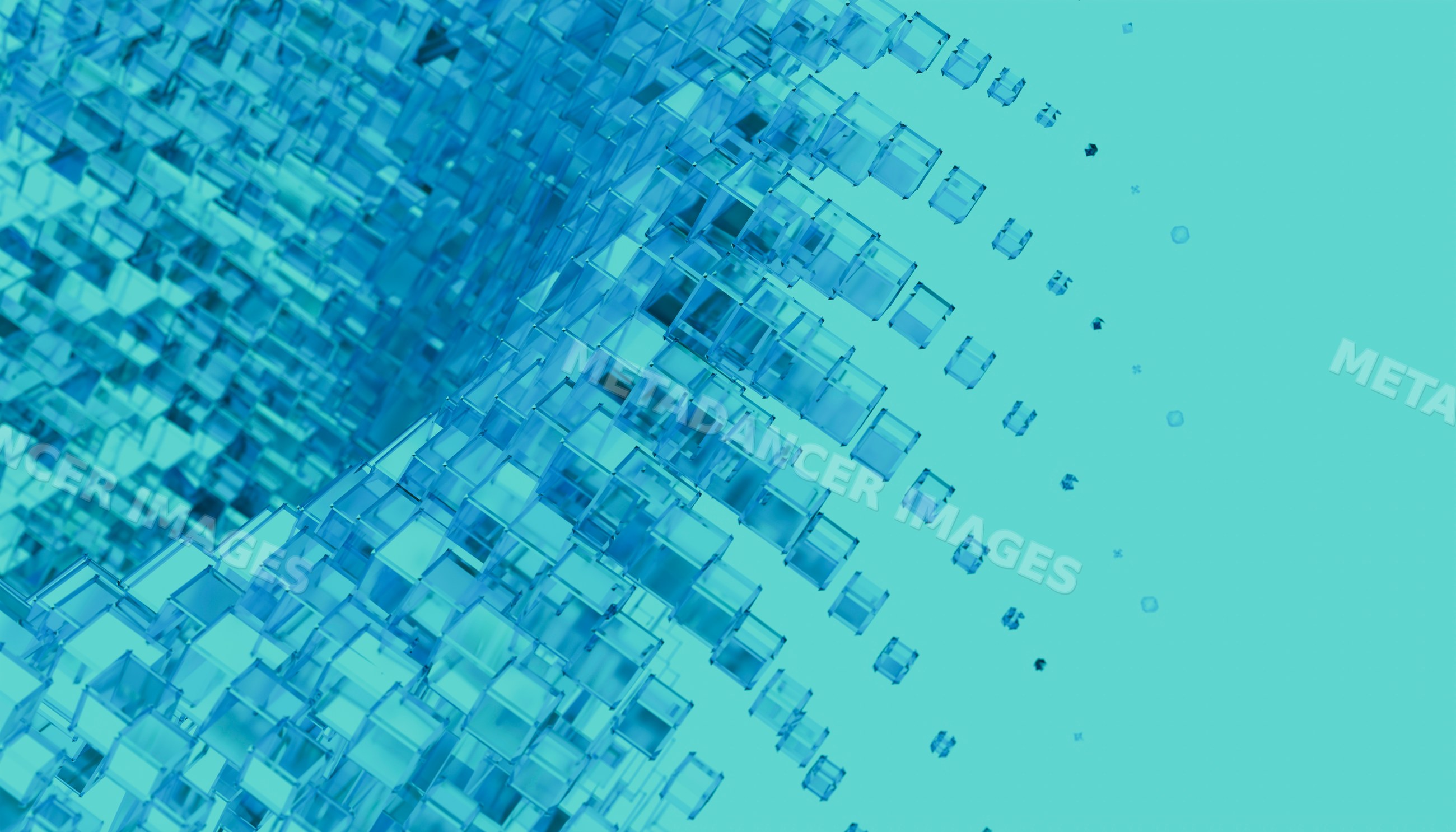 Abstract 3d transparent cubes floating on a blue background