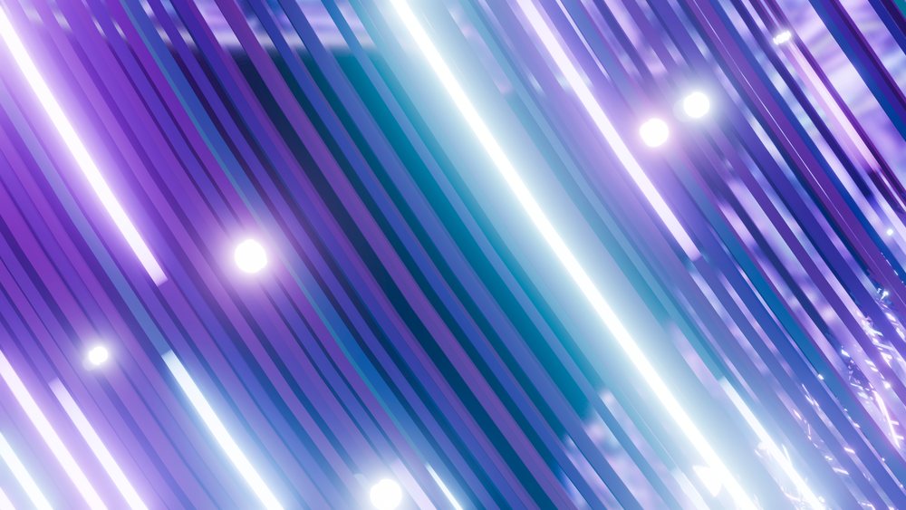 Abstract digital illustration of glowing purple and blue striped lines
