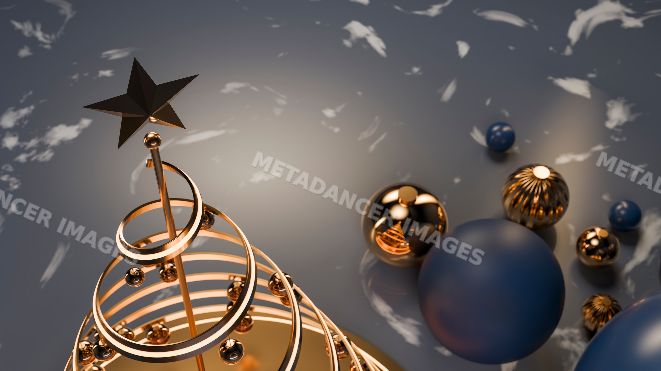 Abstract golden christmas decoration with spiral rings and star