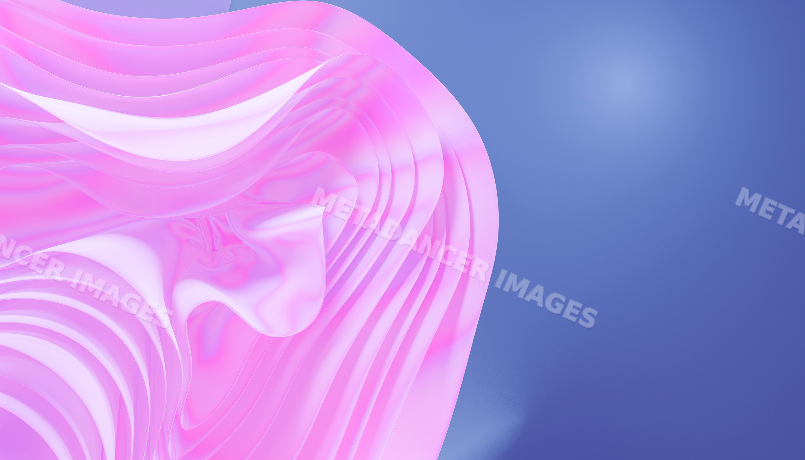 Abstract 3d purple wave patterns with fluid curved shapes on a blue