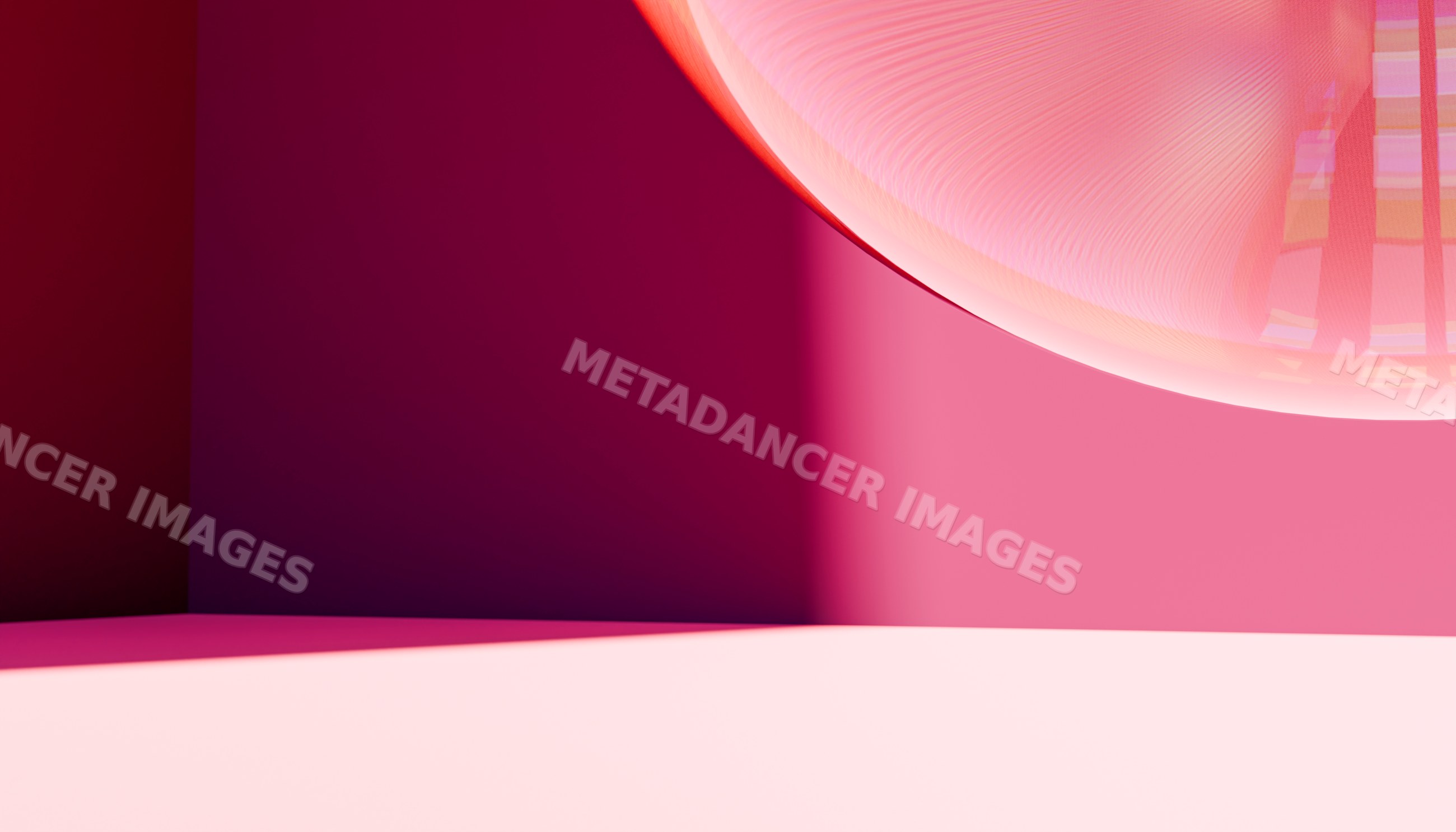 An abstract pink sphere casting soft shadows on a minimalist pink