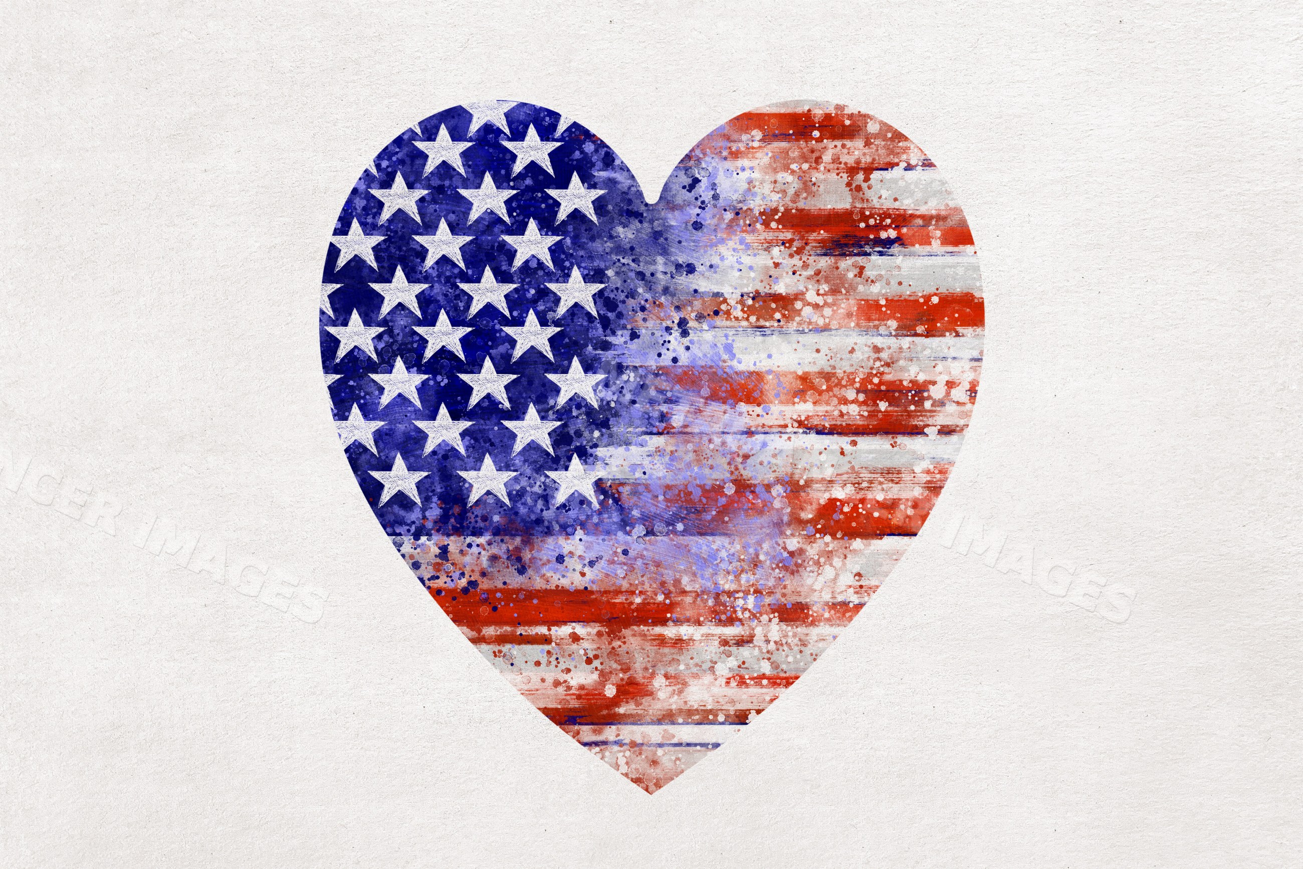 Heart-shaped flag with watercolor paint splatter effect illustration