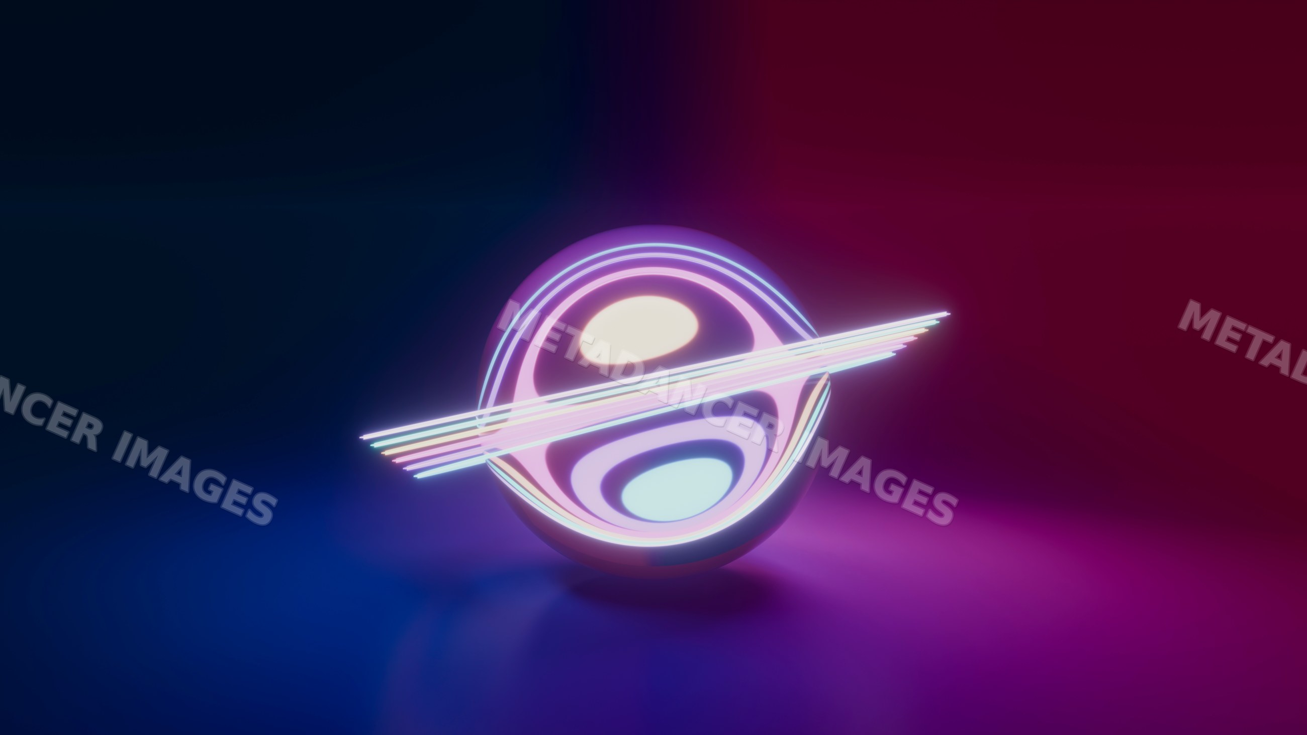 Glowing neon sphere with vibrant colorful light rings