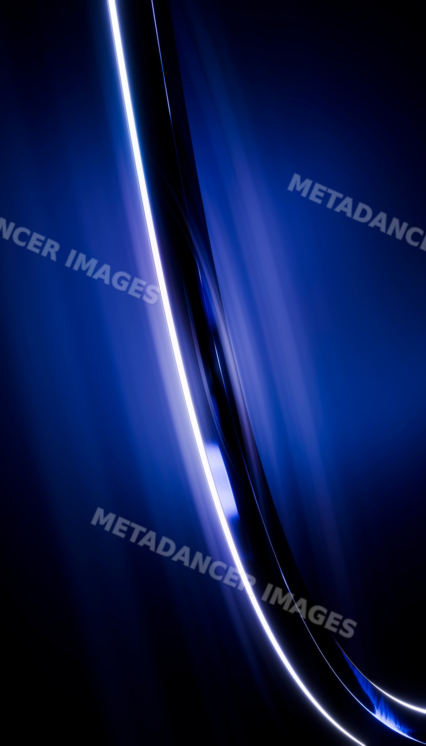 Abstract blue glowing curved light streak on dark background