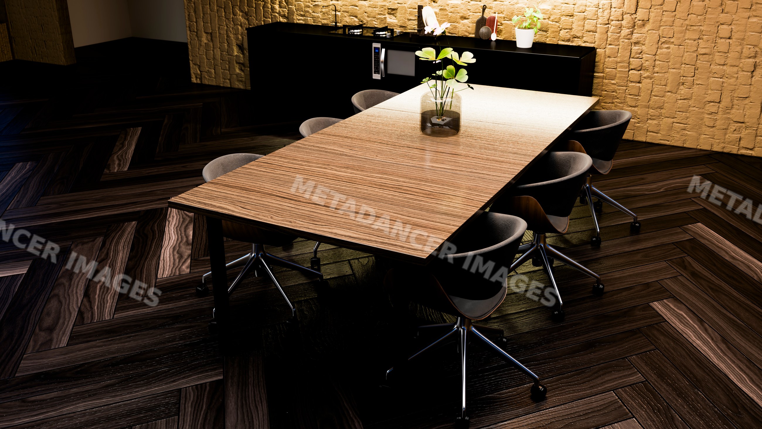 Conference table with office chairs in modern meeting room interior