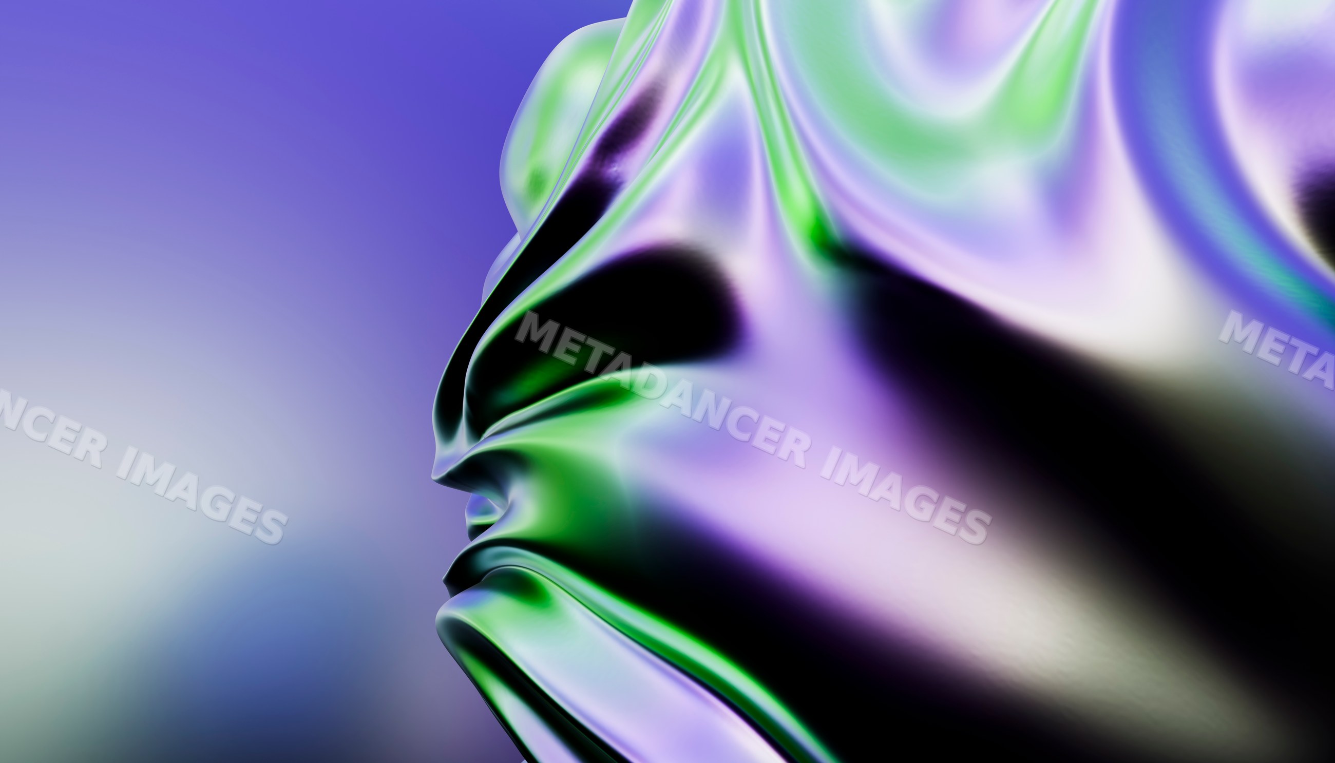 Close-up of shiny metallic texture with folded iridescent colors