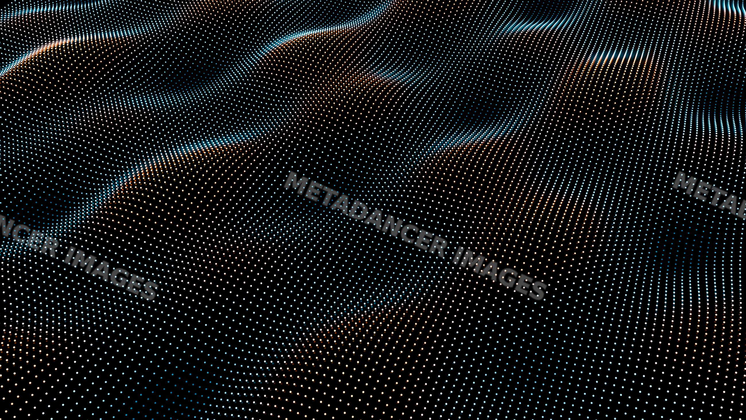 Digital abstract art of wavy dot mesh with blue and orange tones
