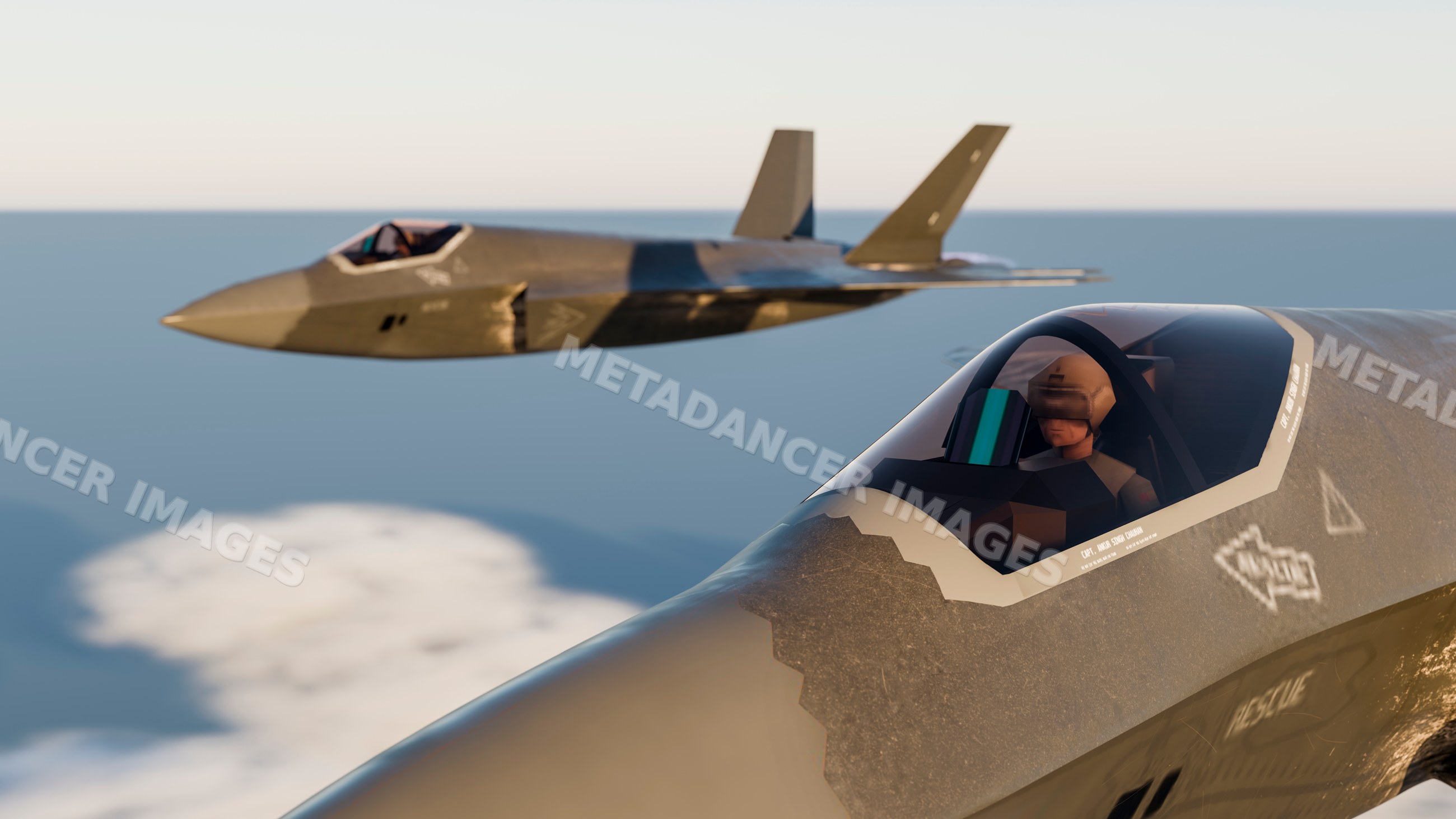 Fighter jets flying with pilots visible