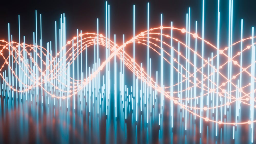 Digital abstract data visualization of blue vertical bars