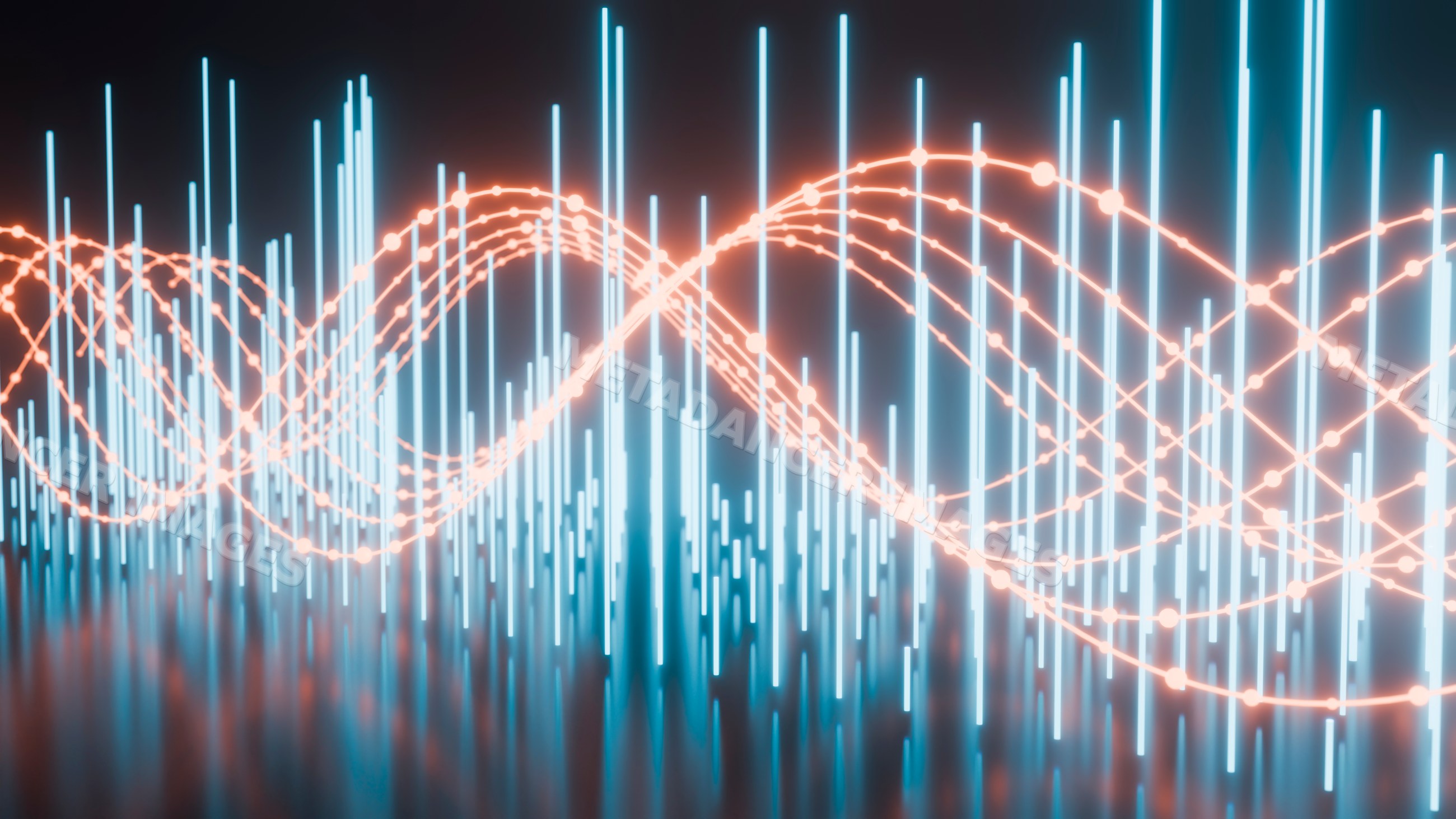 Digital abstract data visualization of blue vertical bars
