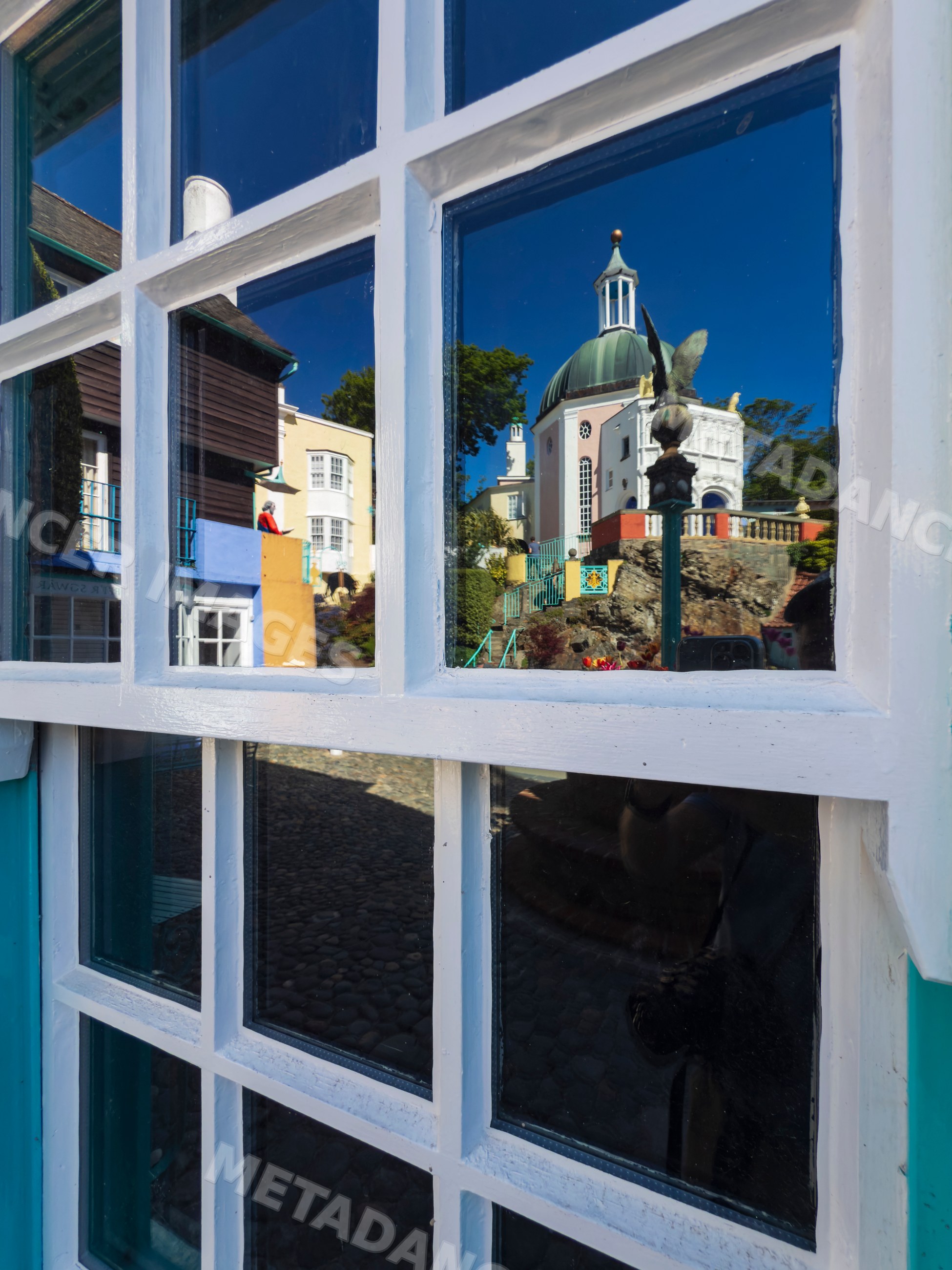 Reflection of Italianate Buildings at Portmeirion in gwynedd Wales