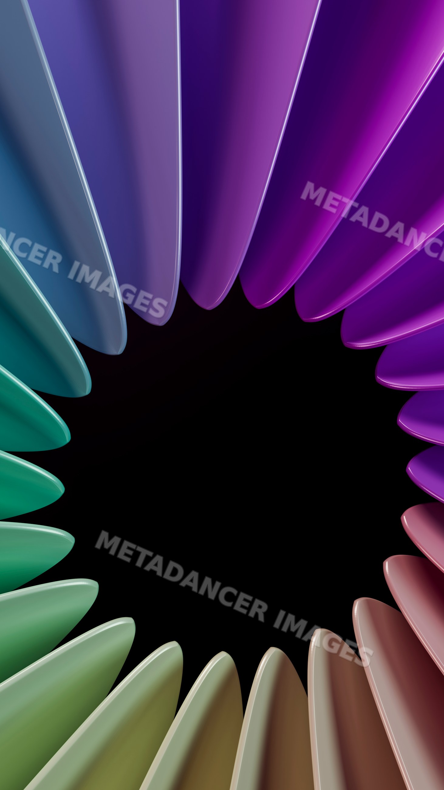 Colorful plastic forks arranged in a circular pattern