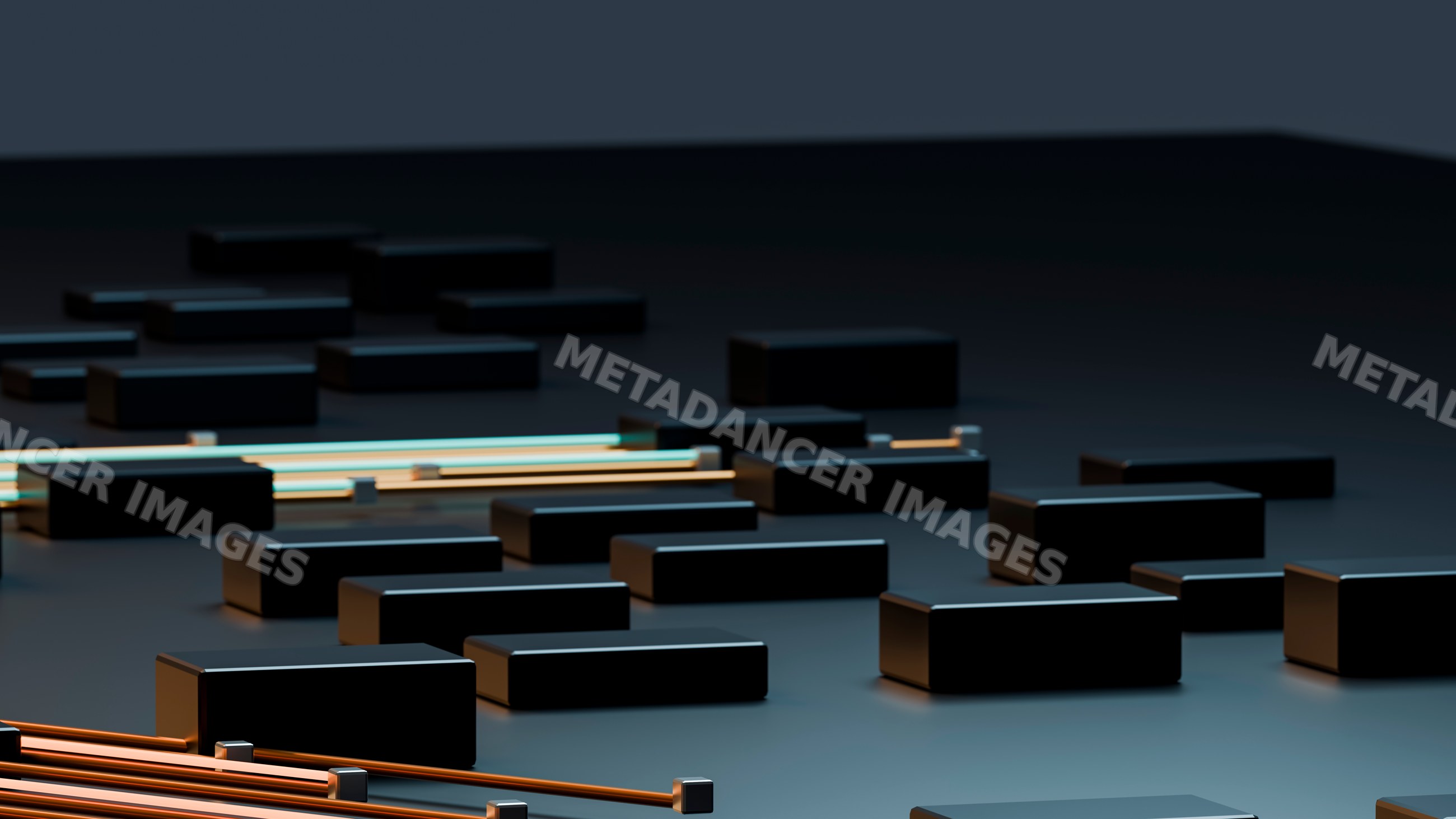 Black rectangular blocks with glowing rods