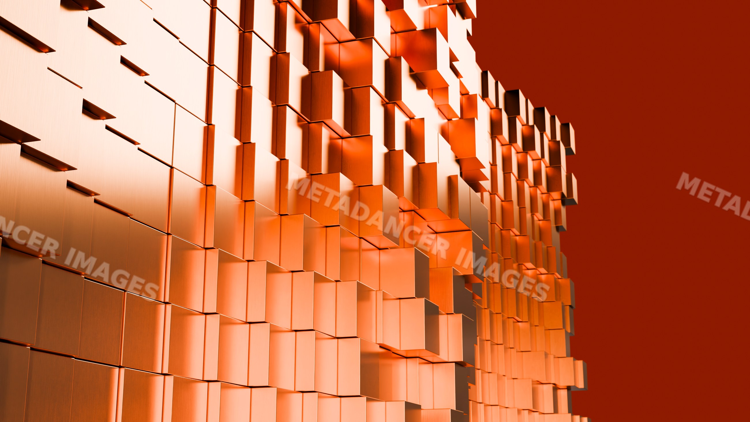 Abstract 3d geometric orange metallic blocks forming modern pattern