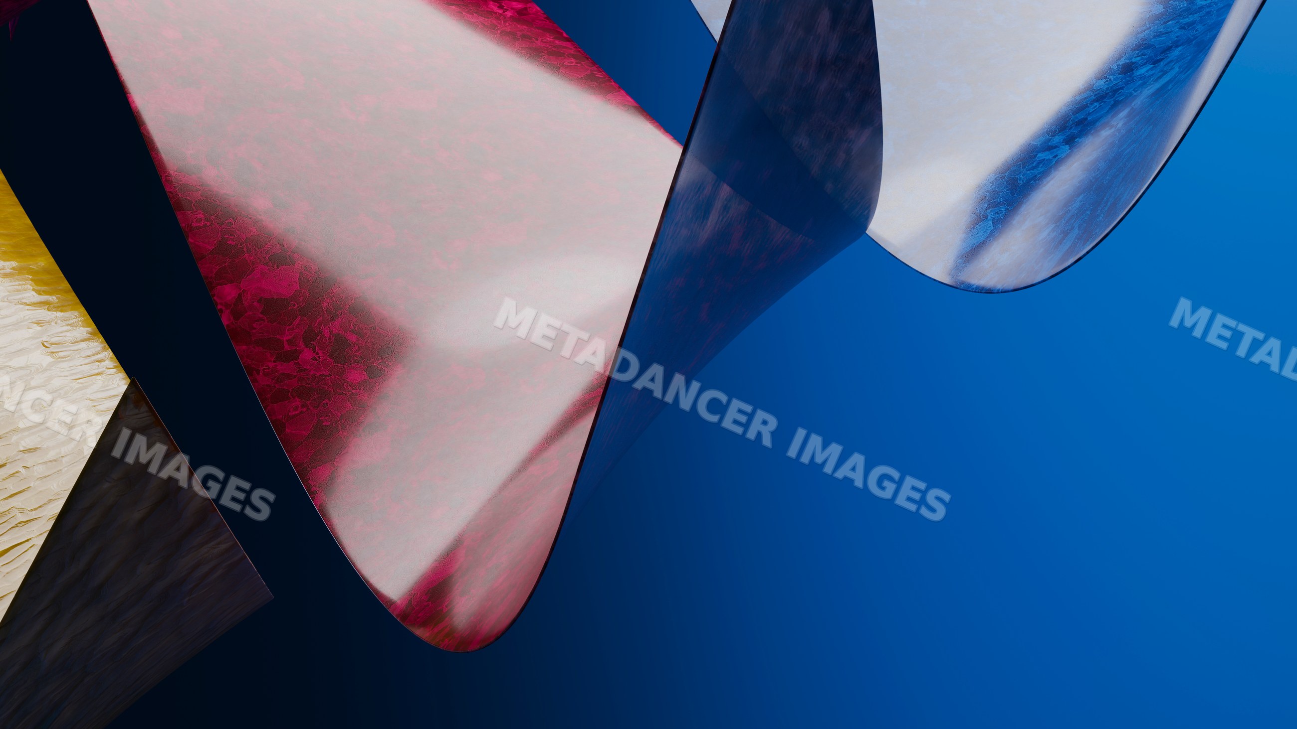 Abstract sculpture with curved colorful metallic surfaces