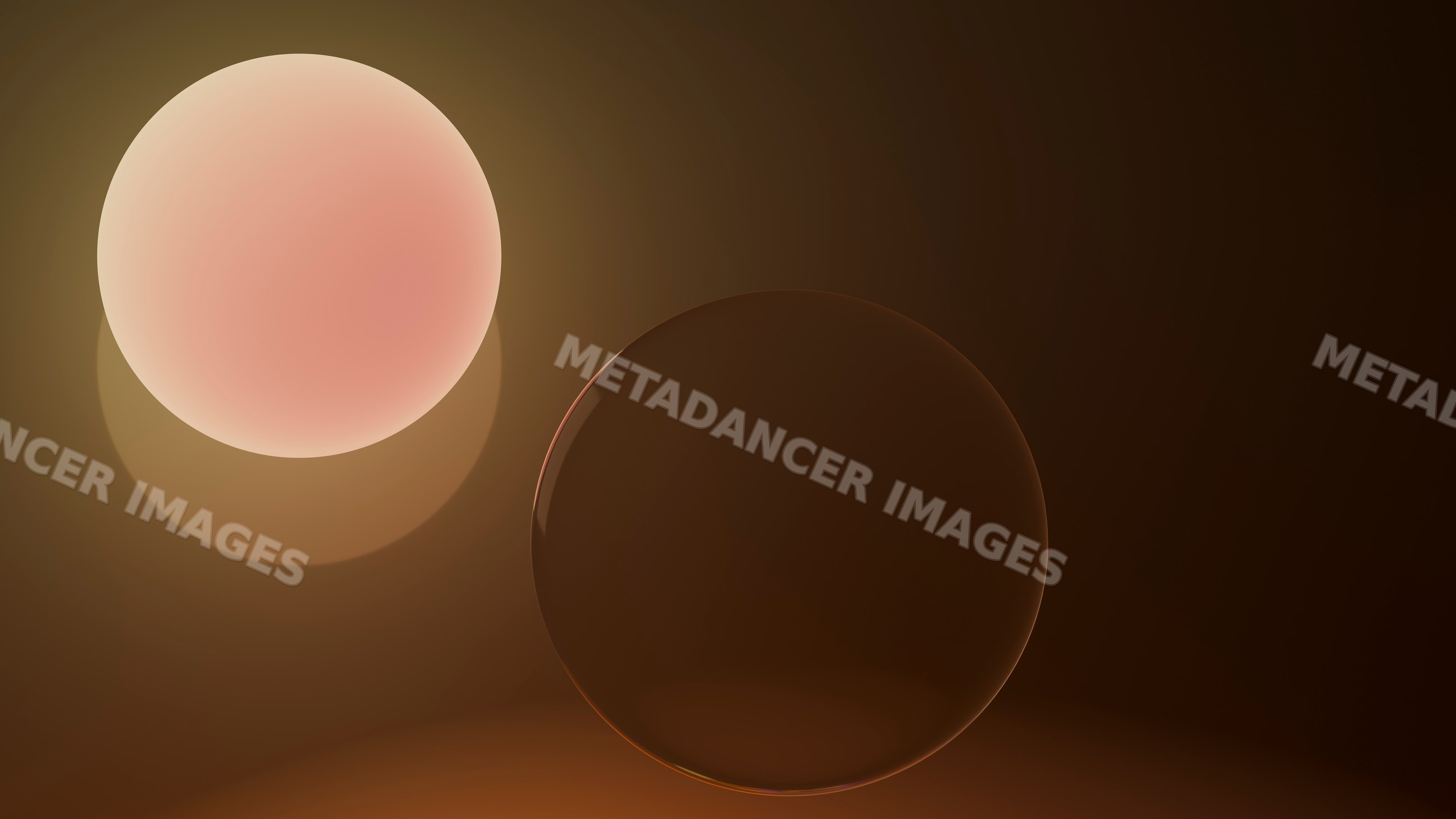 Abstract glowing spheres with reflections on gradient background
