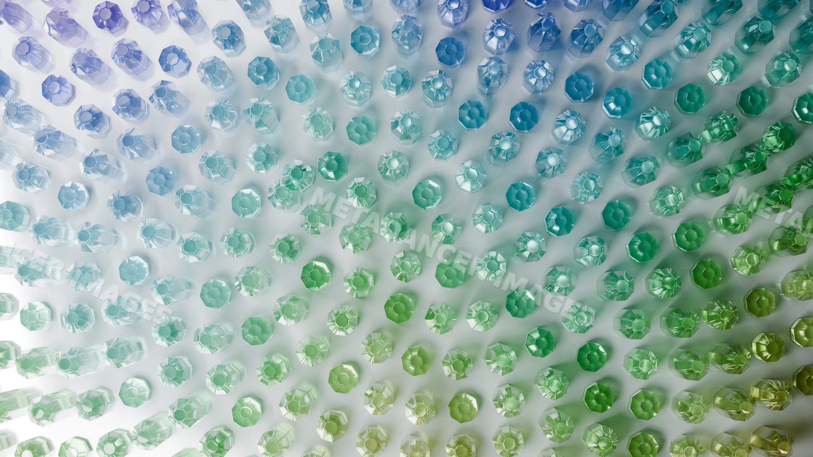 Circular gradient pattern of translucent glass bottles viewed