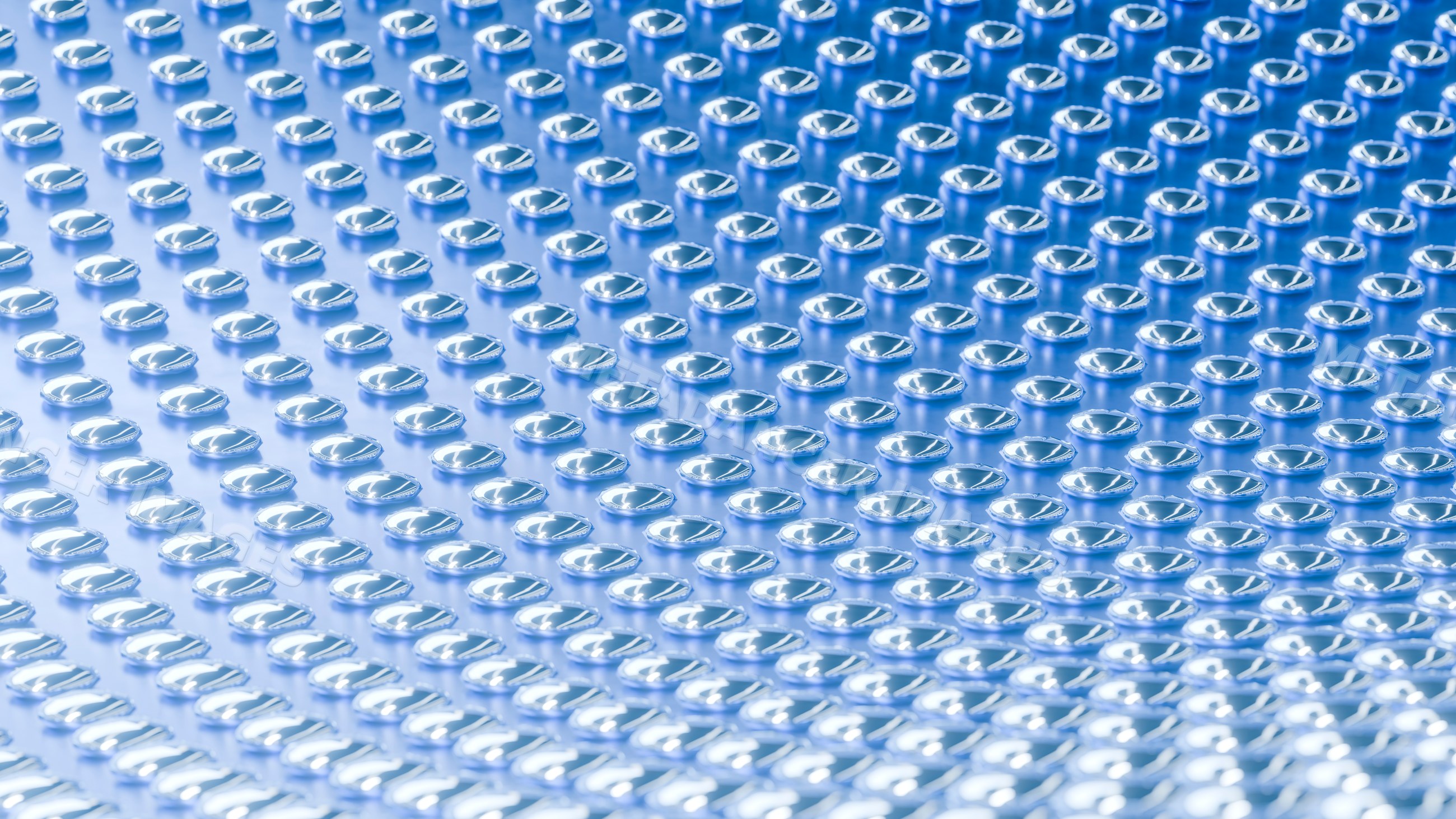 Blue medicine capsules arranged on reflective surface close-up