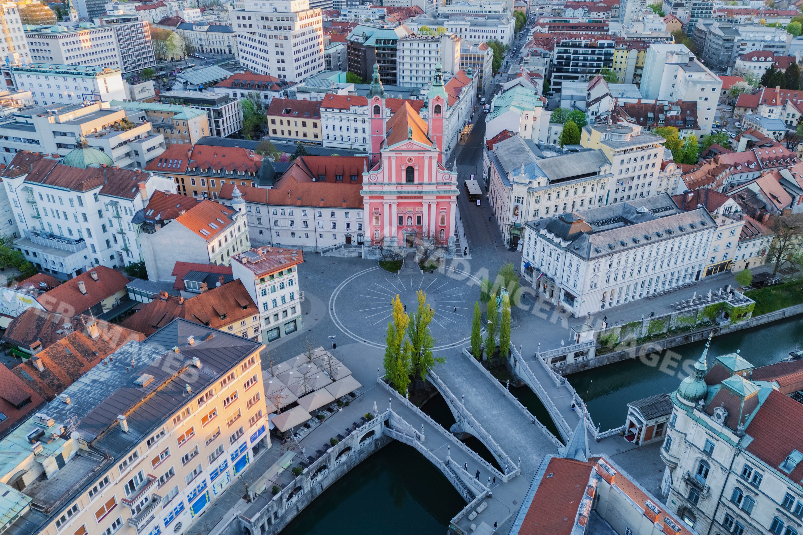 Prešernov Square and the Triple Bridge at Sunrise in ljubljana
