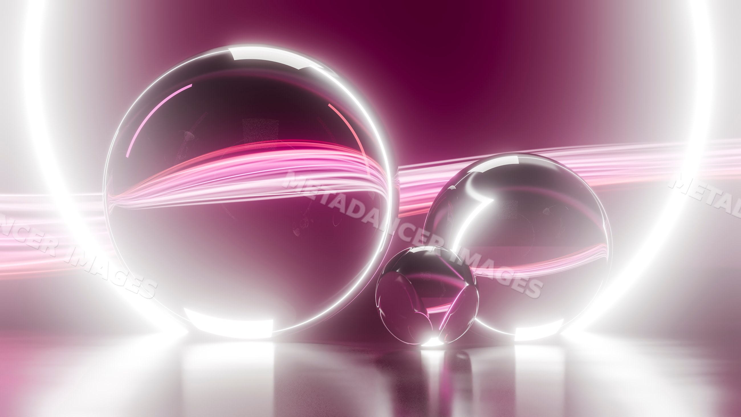 Abstract digital art featuring glass spheres with glowing white ring