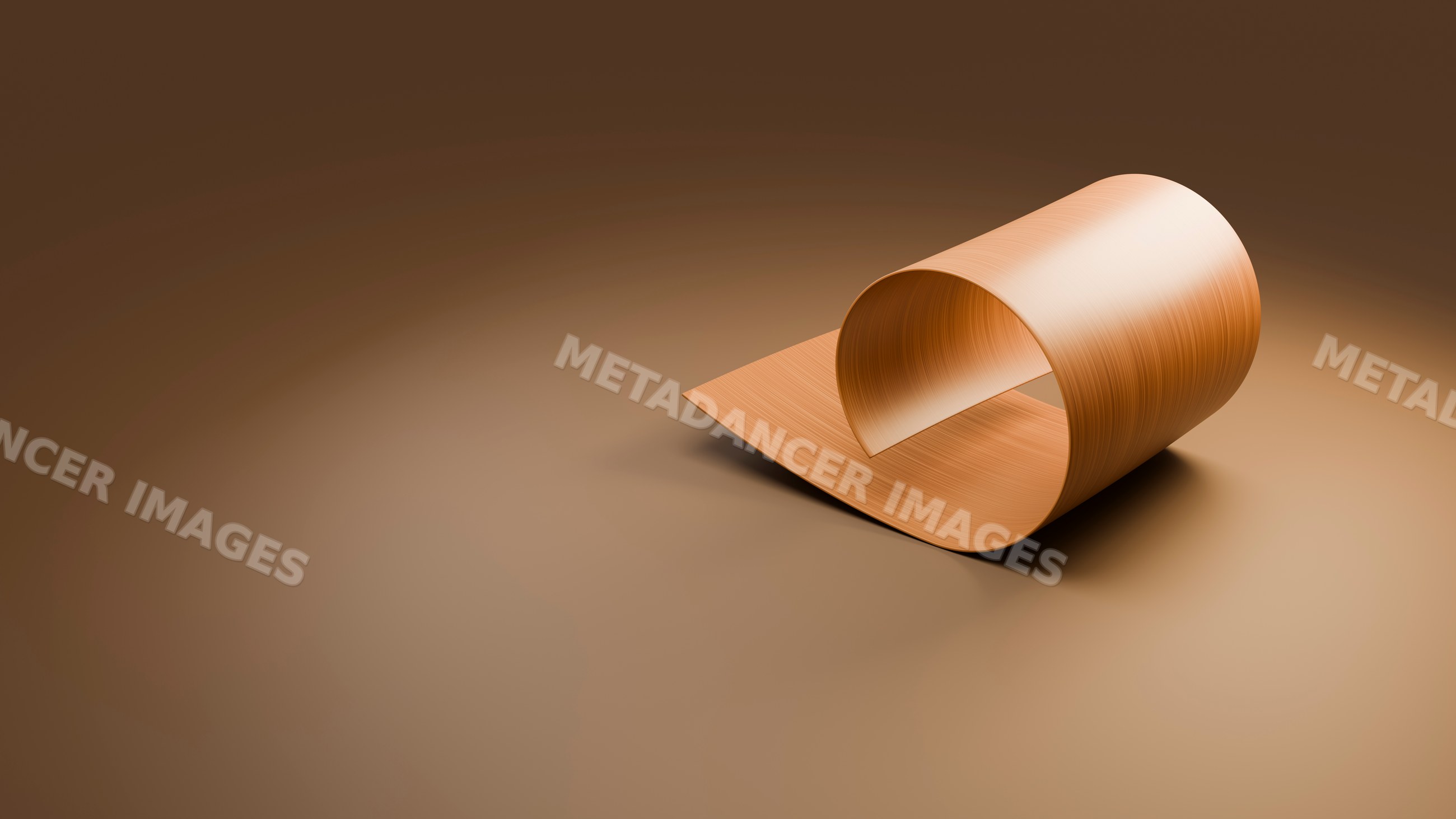 Lámina de madera curva formando un lazo suave sobre fondo marrón