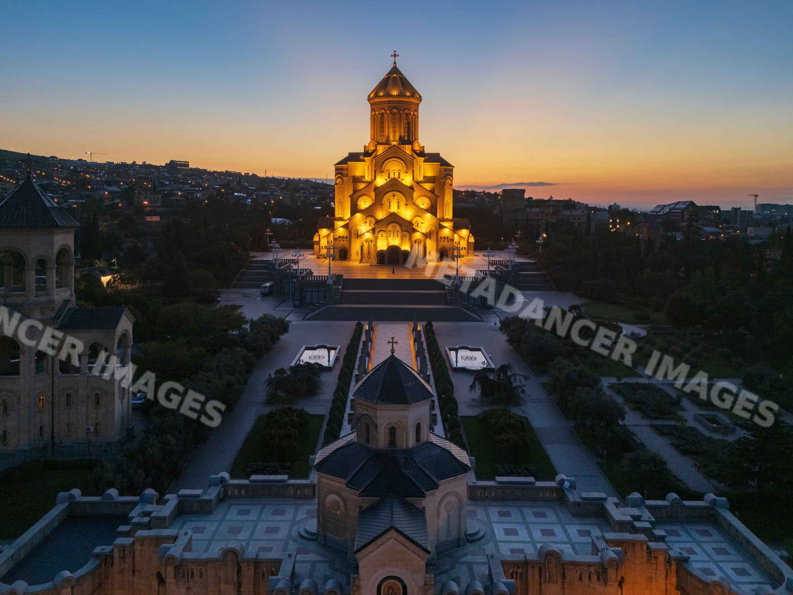 Holy trinity Cathedral of Tbilisi illuminated