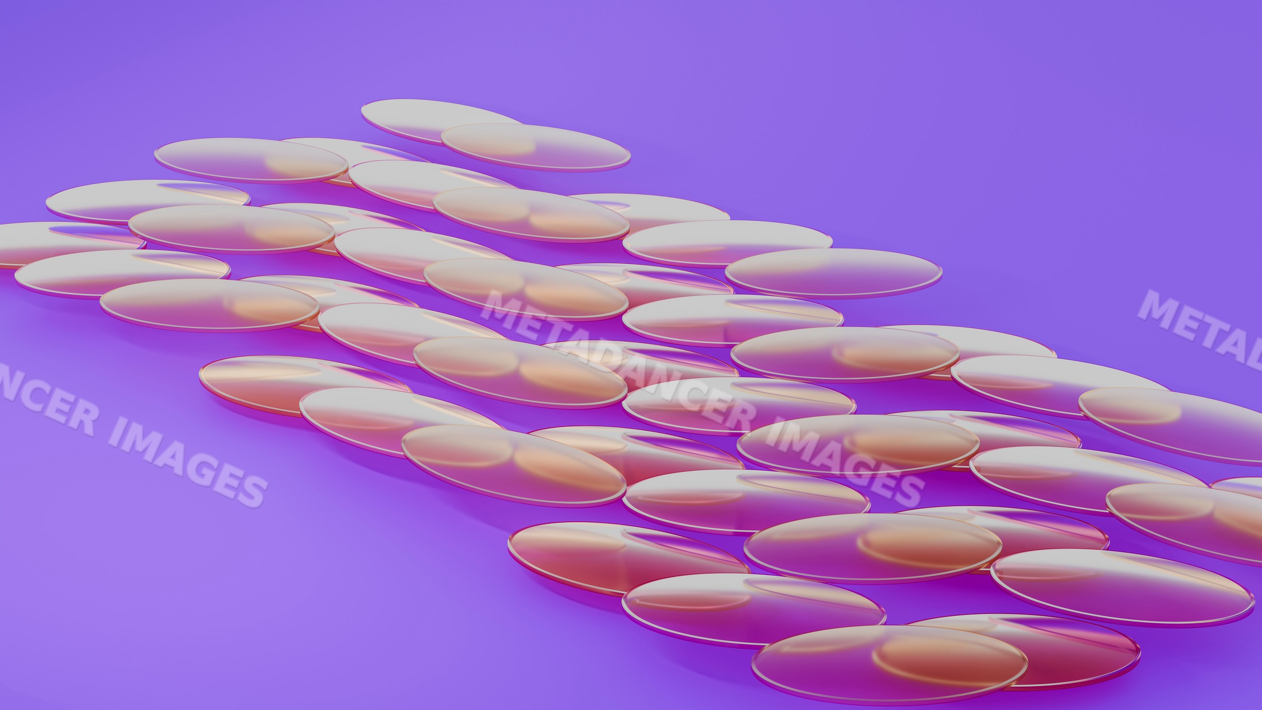 Transparent medical capsules scattered in a 3d illustration