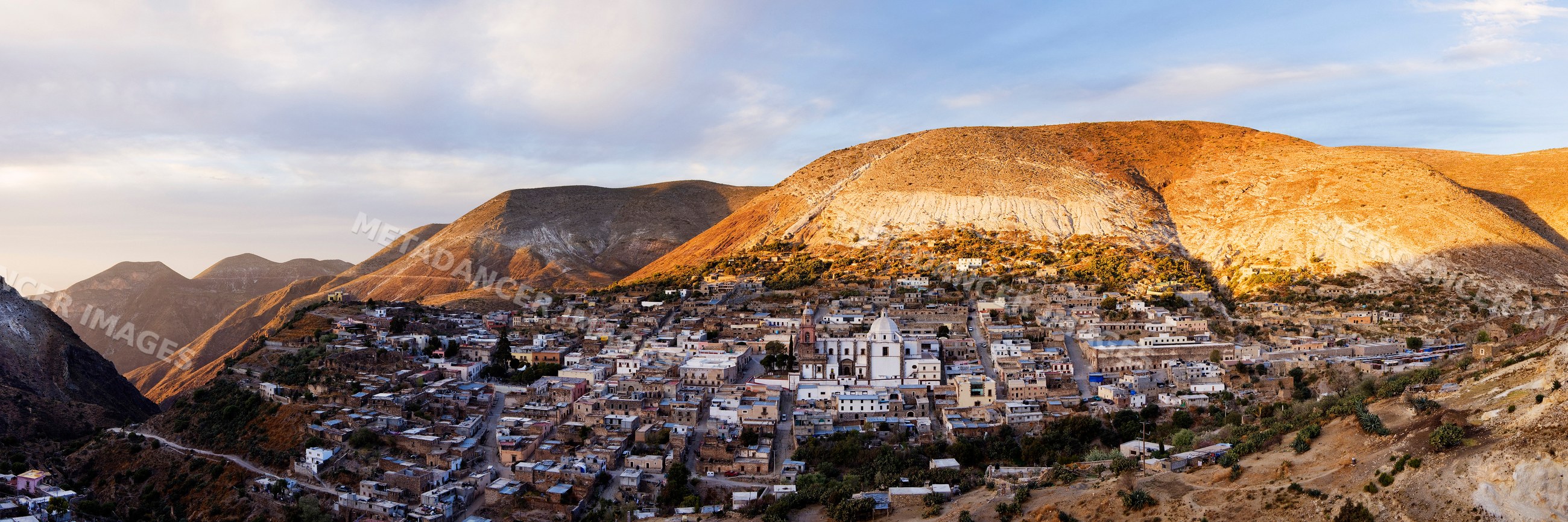 Panoramic sunset view of real de catorce village mexico