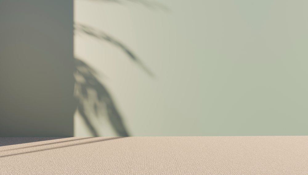 Shadow of plant on beige floor and pale green wall