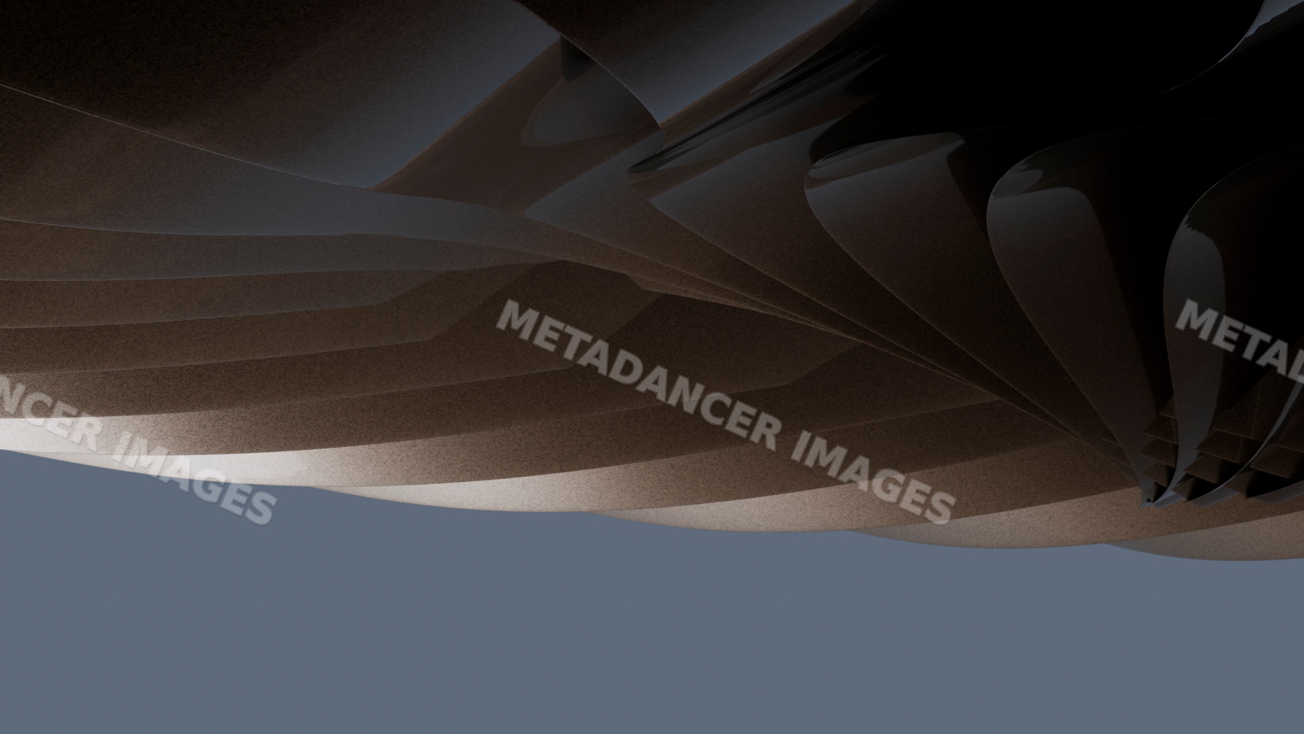Abstract layered dark sculpture in digital 3d art
