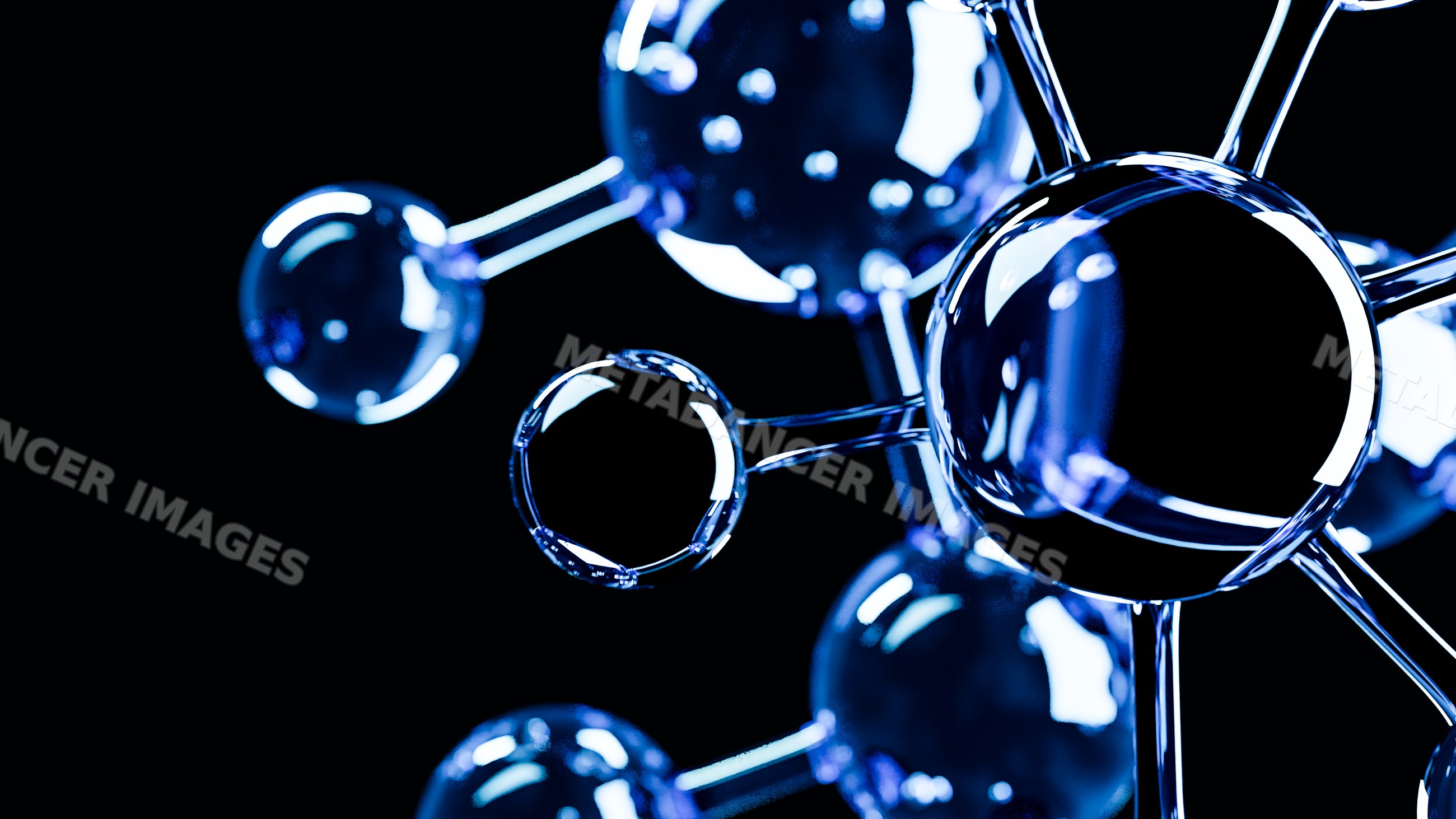 Molecular structure illustration with blue atoms and chemical bonds