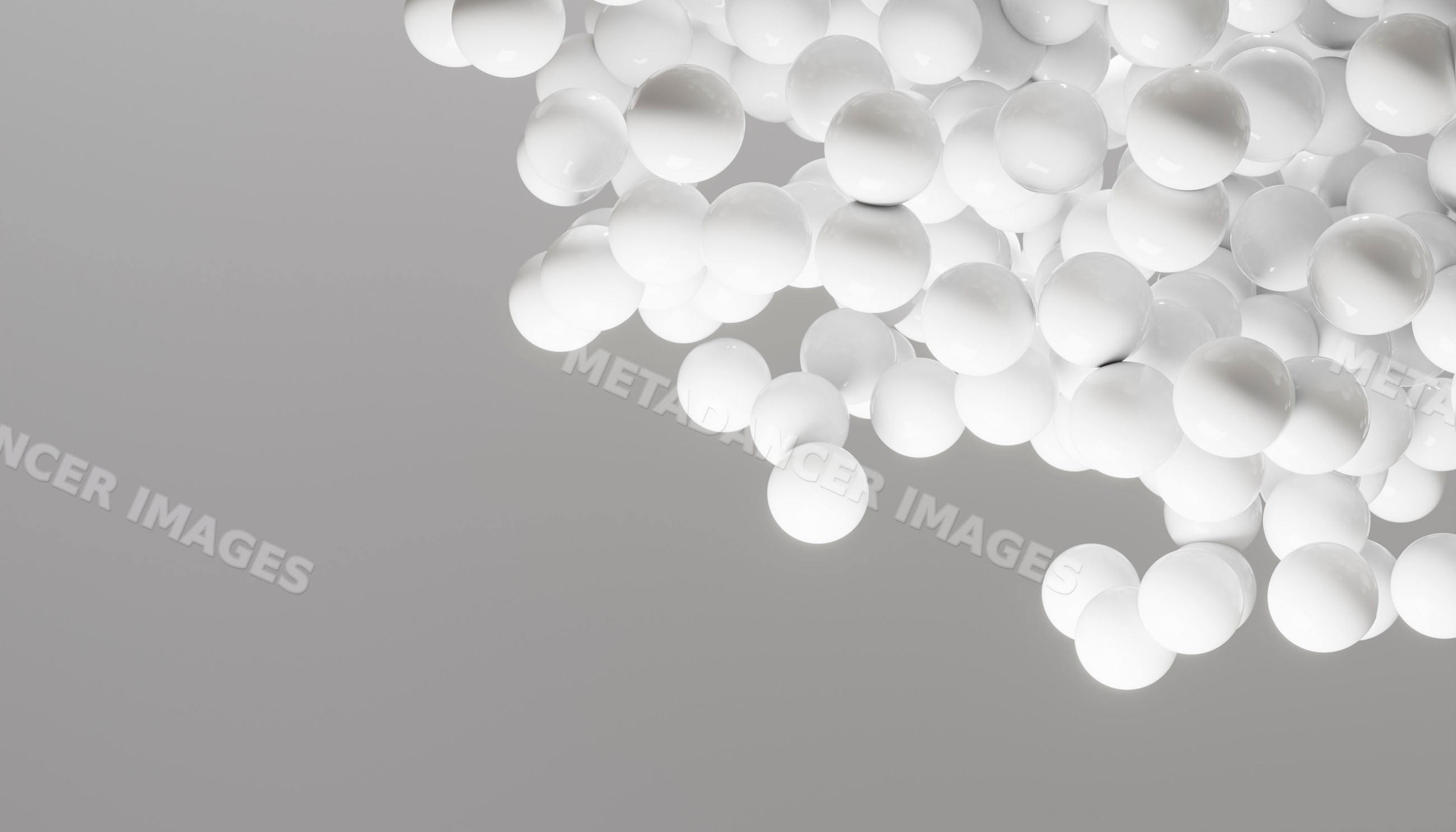 Cluster of smooth white spheres floating against a light gray