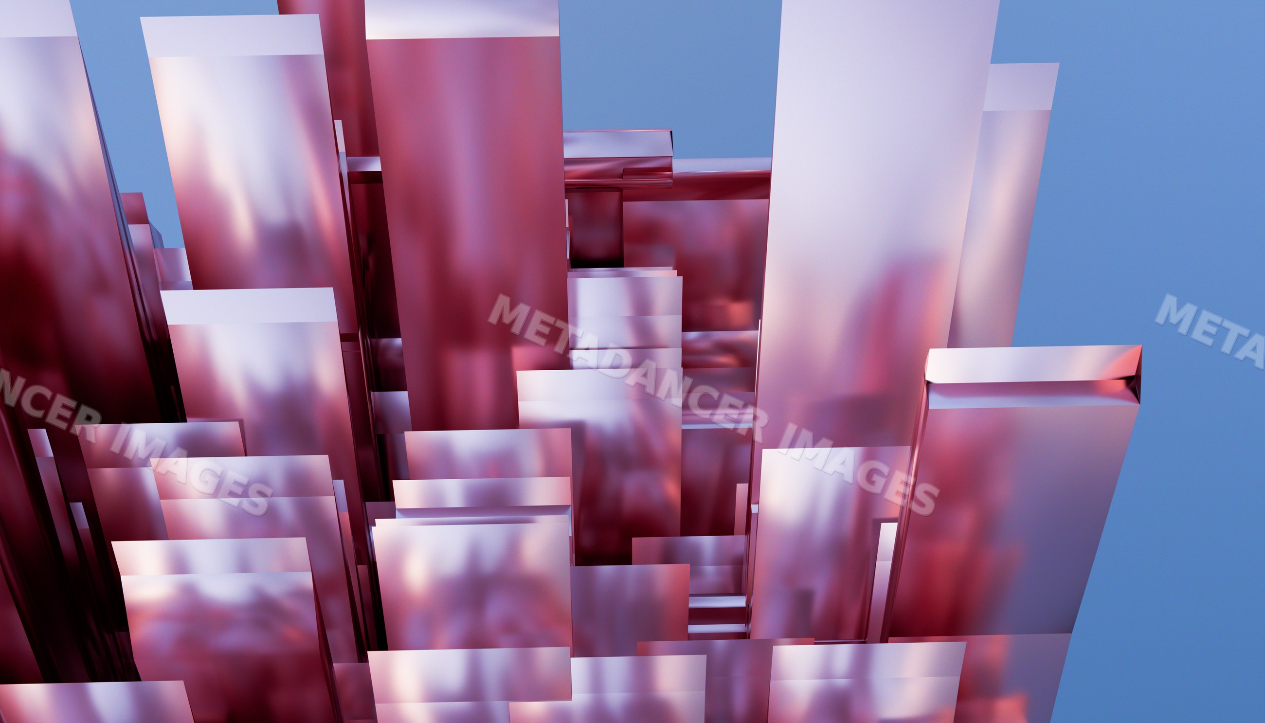 Abstract shiny purple metallic blocks stacked in a 3d rendering