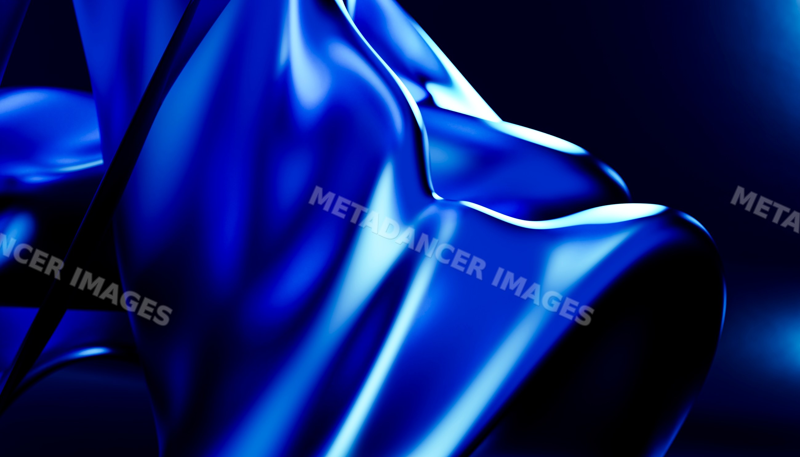 Blue abstract shapes with shiny smooth curved surfaces