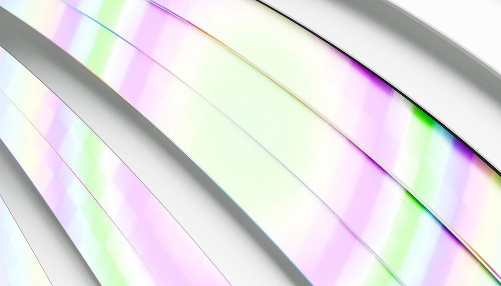 Abstract curved multicolor stripes on smooth white surface