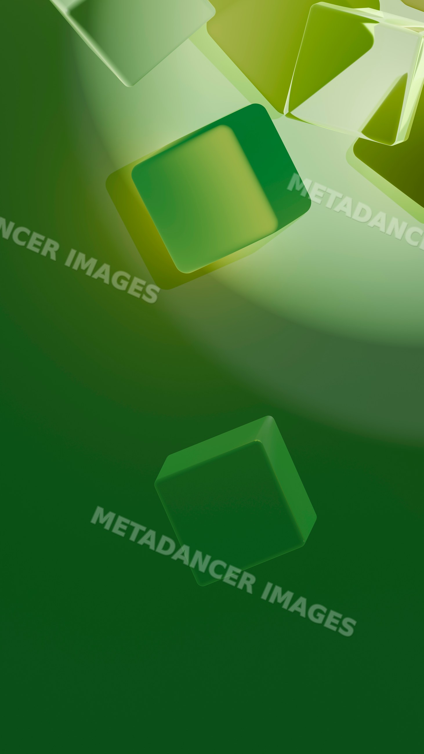Floating green 3d cubes in abstract digital art composition