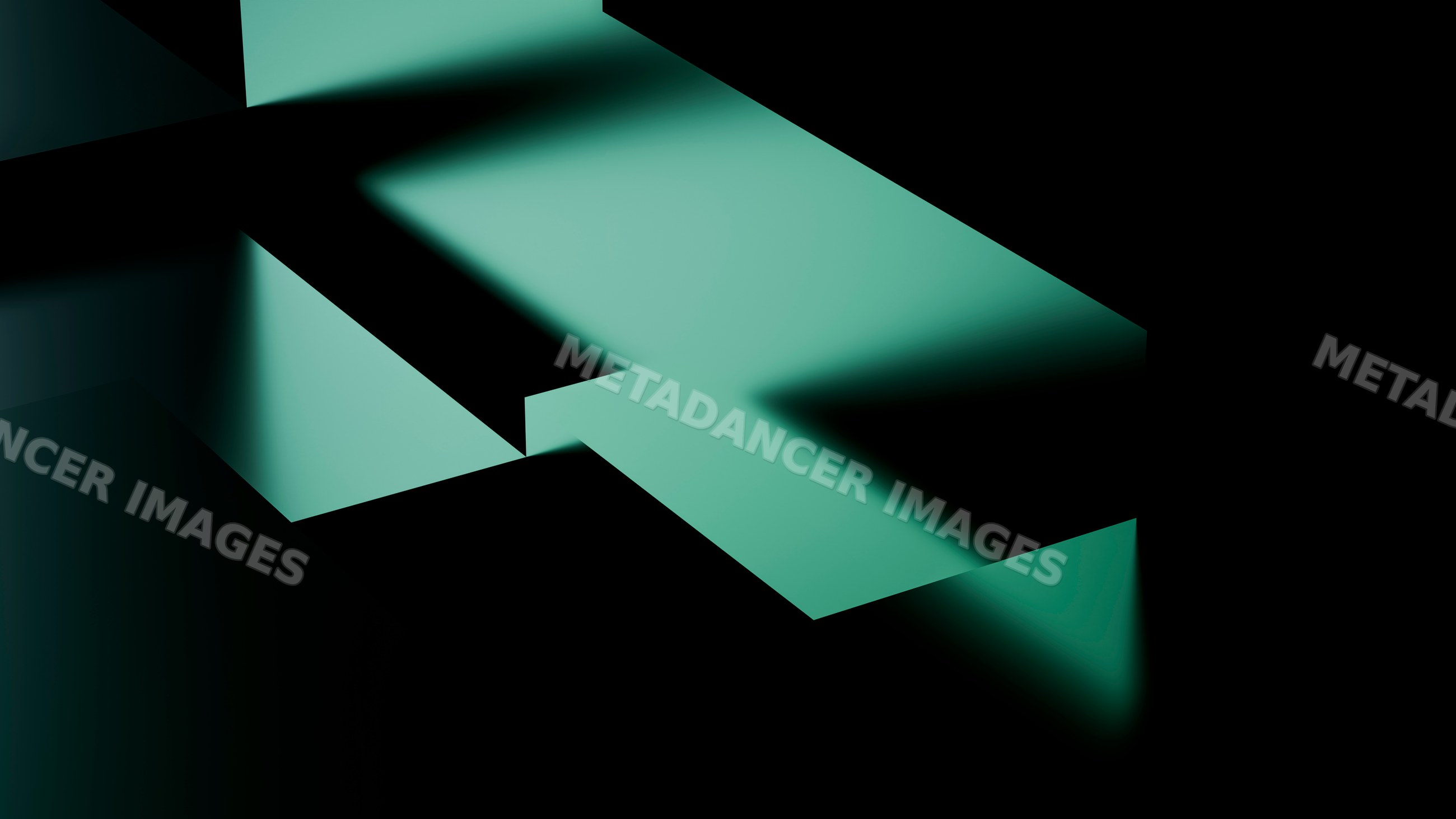 Abstract green geometric planes on black background with shadows