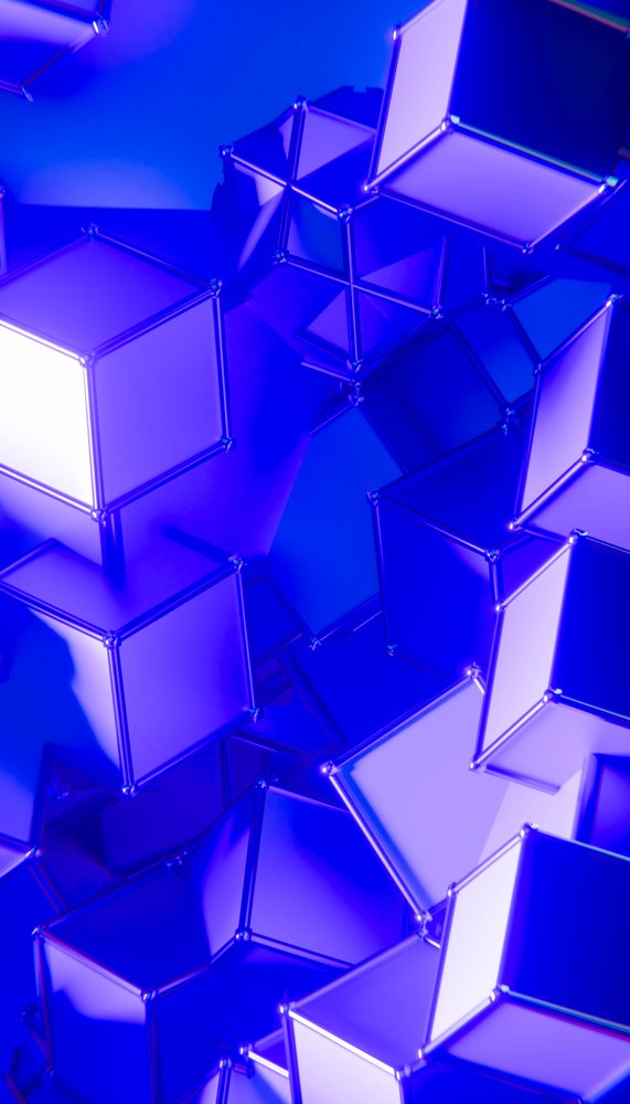 Abstract 3d digital illustration of interconnected blue cubes