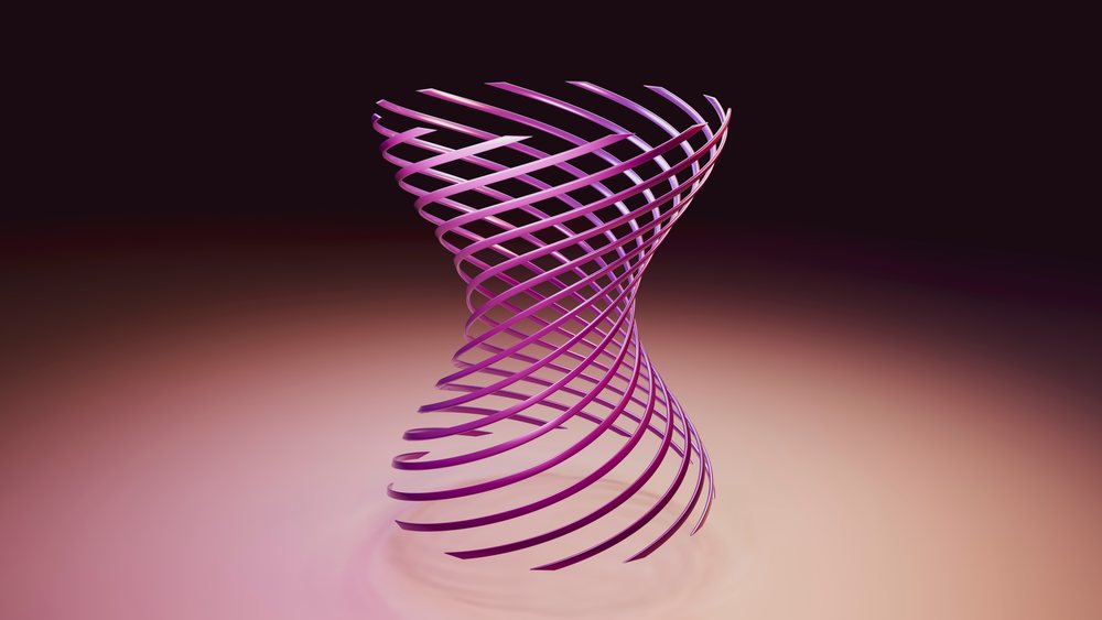 Abstract purple twisted ribbon sculpture in digital 3d illustration