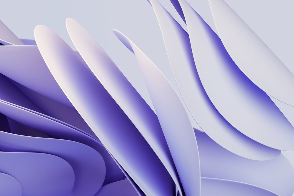 Abstract 3d render of smooth purple curved shapes creating a flowing