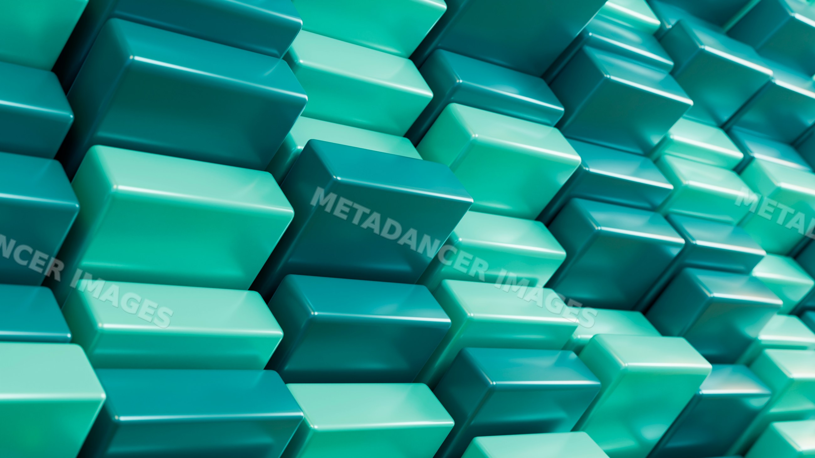 Three-dimensional stacked blue and turquoise geometric blocks pattern