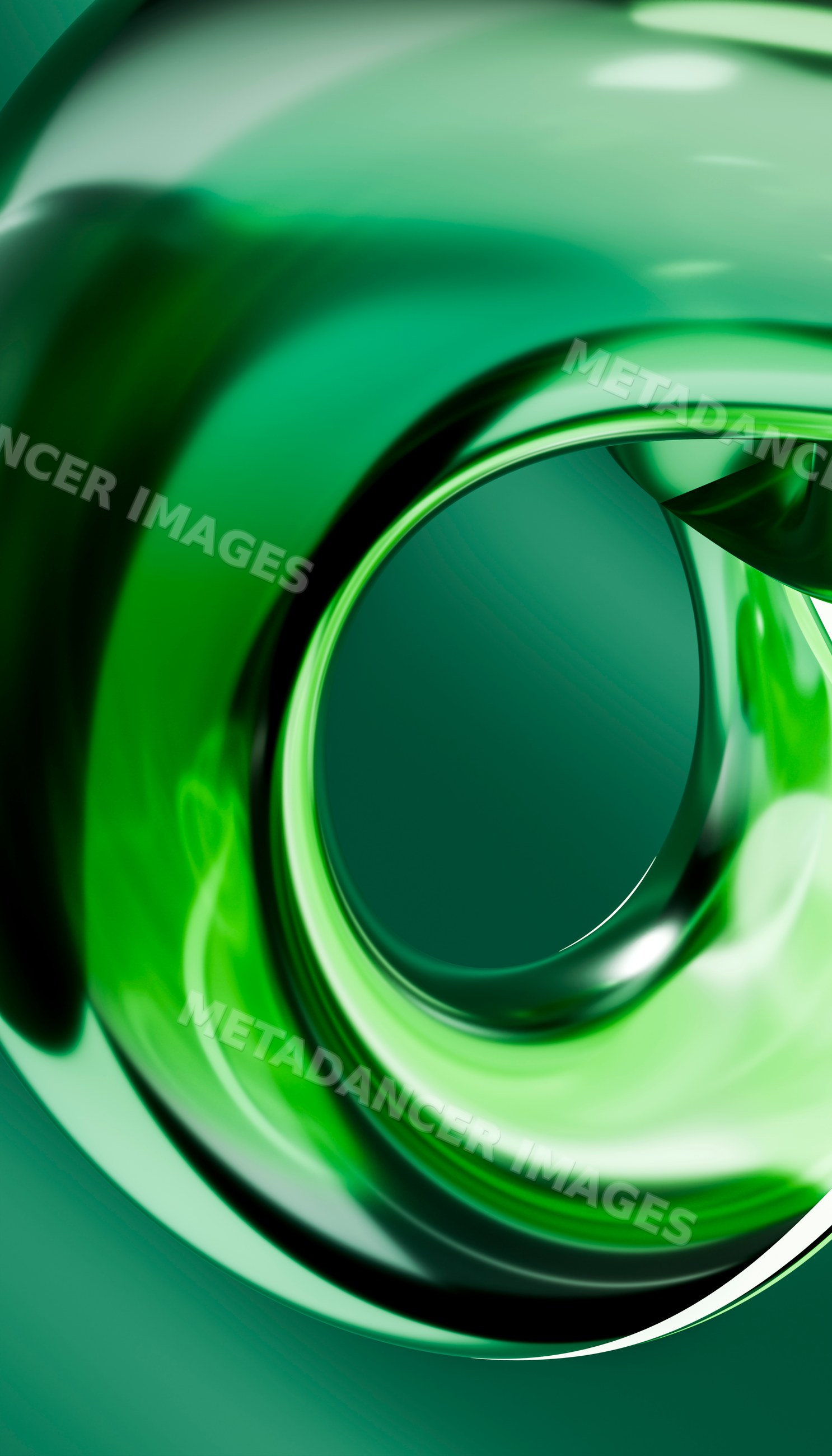 Abstract glossy green swirl with fluid curved shapes